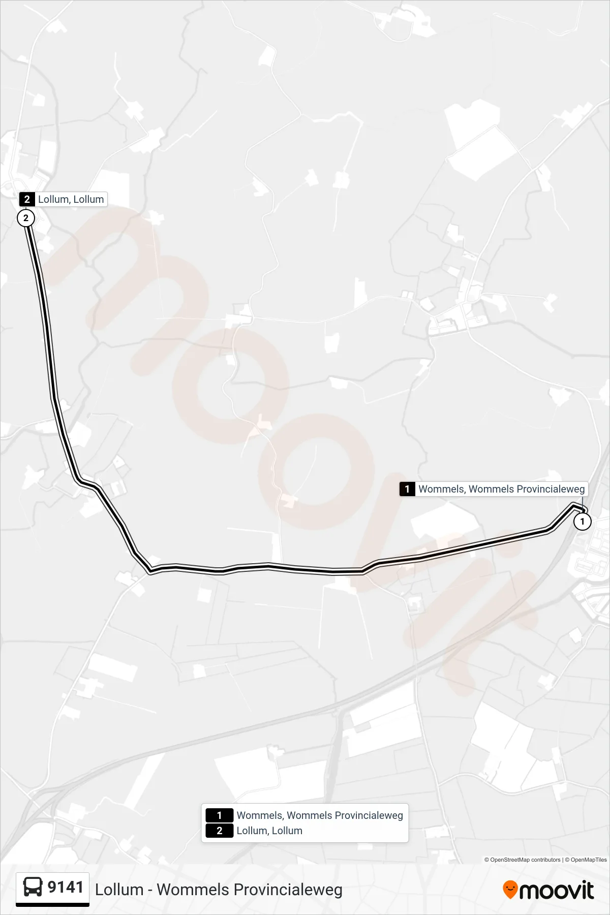 Lijn 9141 (bus, Lollum): route en haltes op de kaart