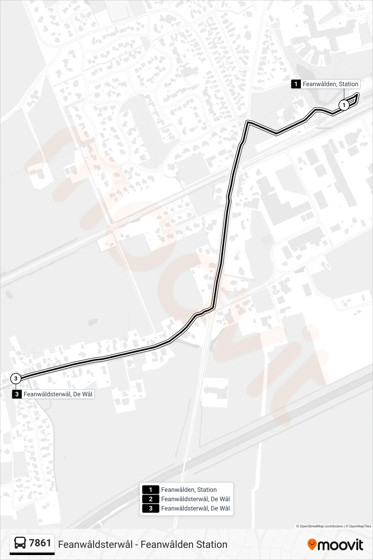 7861 bus Line (Feanwâldsterwâl) route and stops on a map