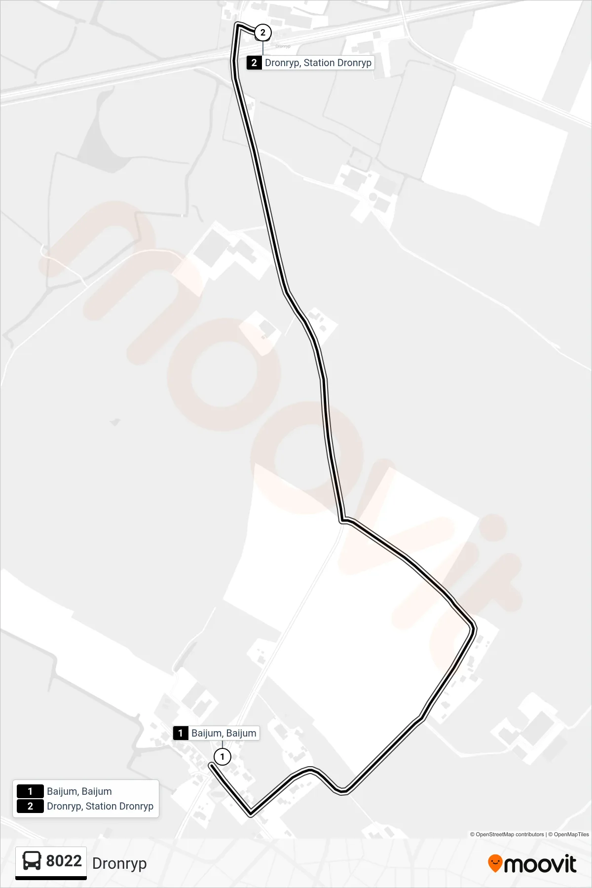 Lijn 8022 (bus, Dronryp): route en haltes op de kaart