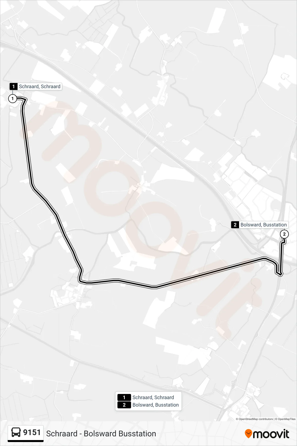 Lijn 9151 (bus, Bolsward): route en haltes op de kaart
