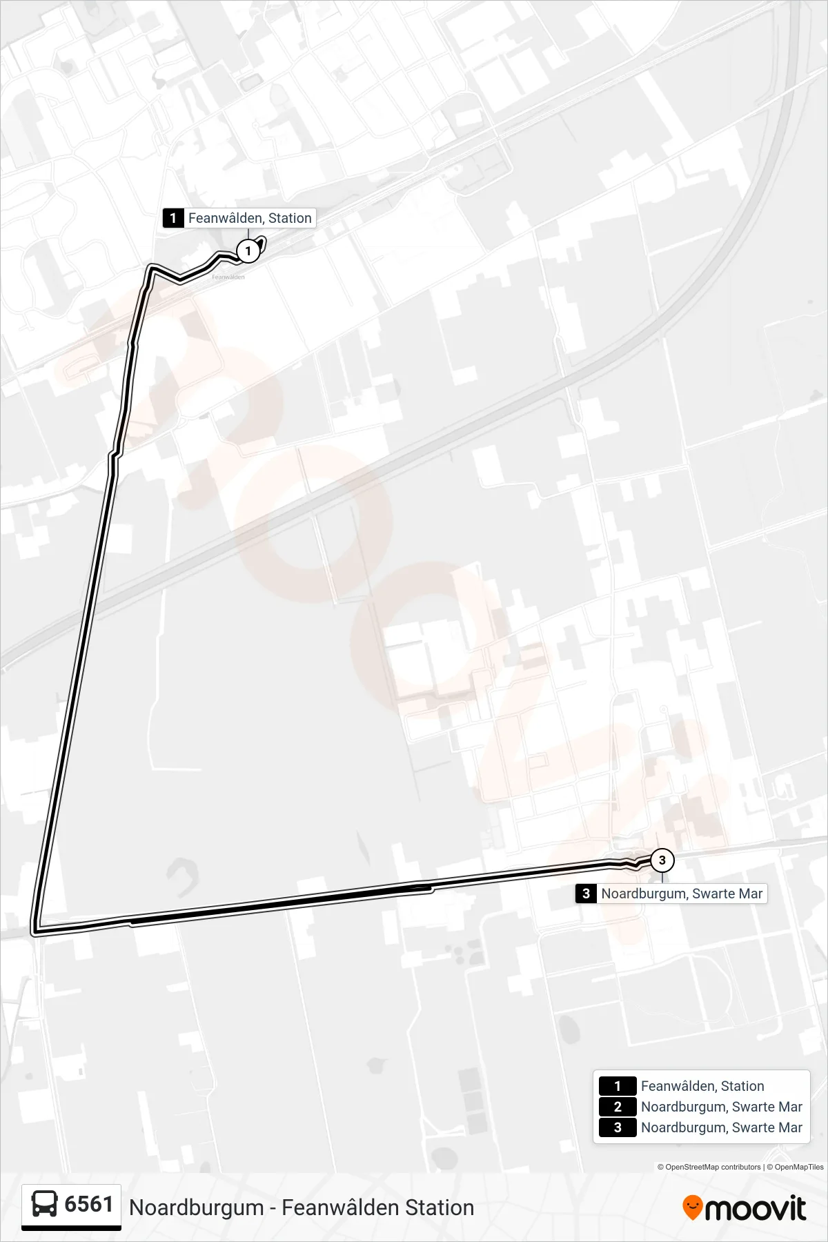 6561 bus Line (Noardburgum) route and stops on a map