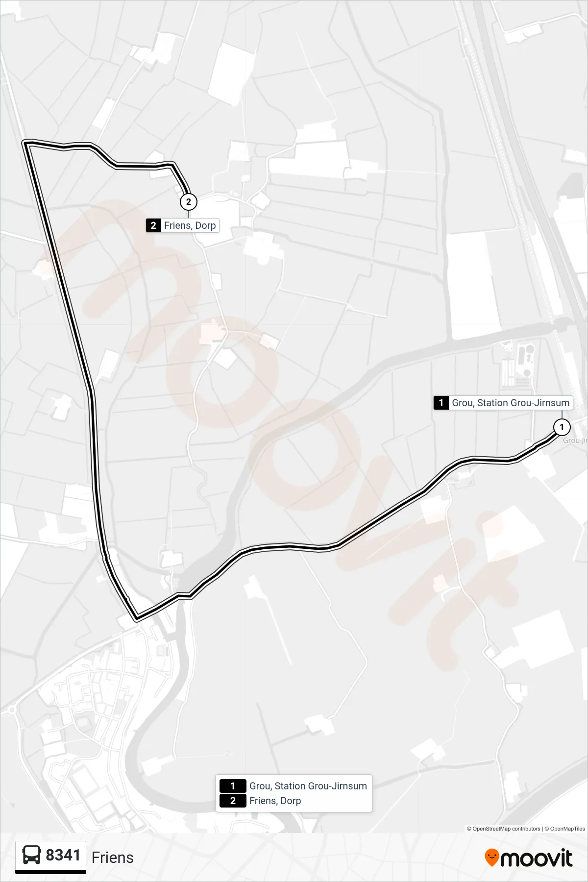 Lijn 8341 (bus, Friens): route en haltes op de kaart