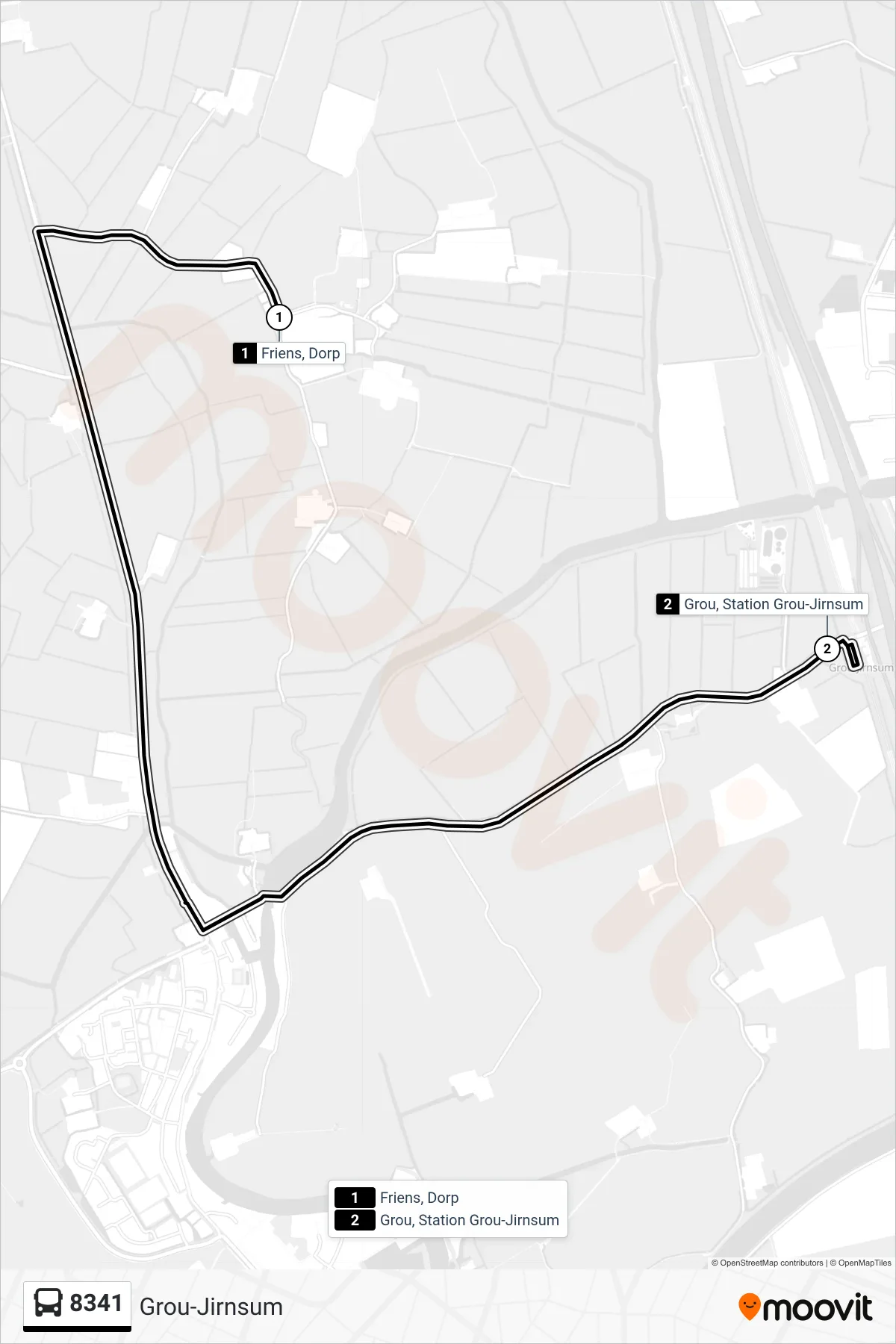 Lijn 8341 (bus, Grou-Jirnsum): route en haltes op de kaart