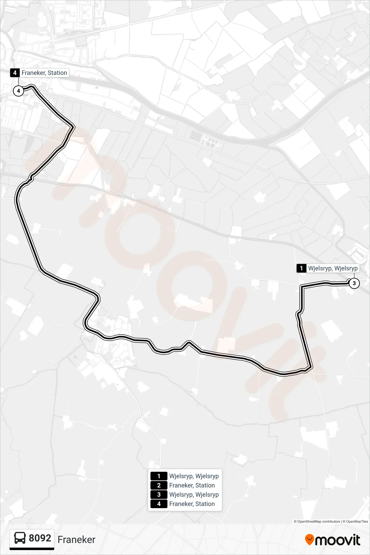 Lijn 8092 (bus, Franeker): route en haltes op de kaart