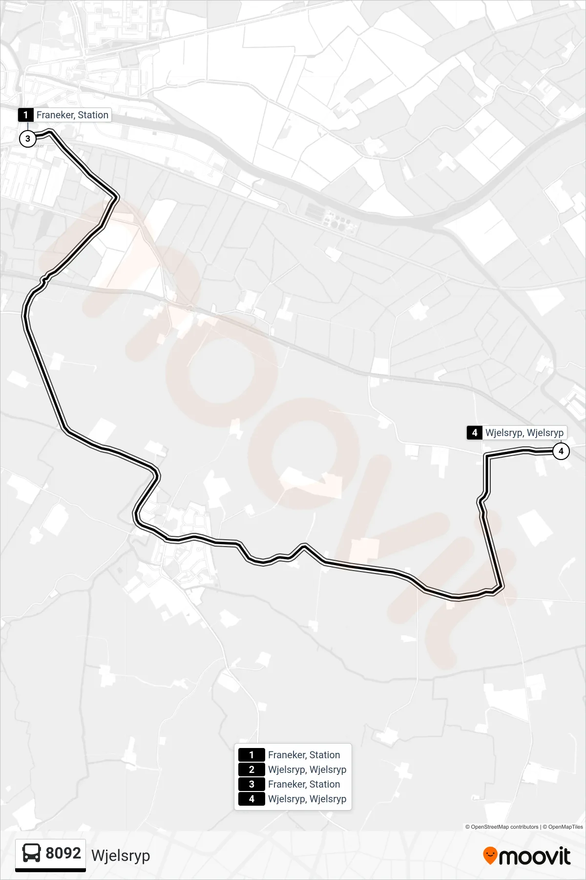 8092 bus Line (Wjelsryp) route and stops on a map