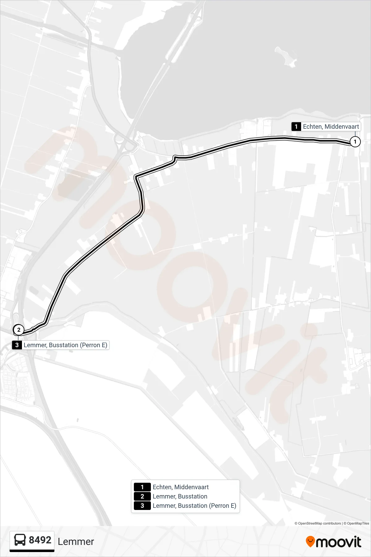8492 bus Line (Lemmer) route and stops on a map