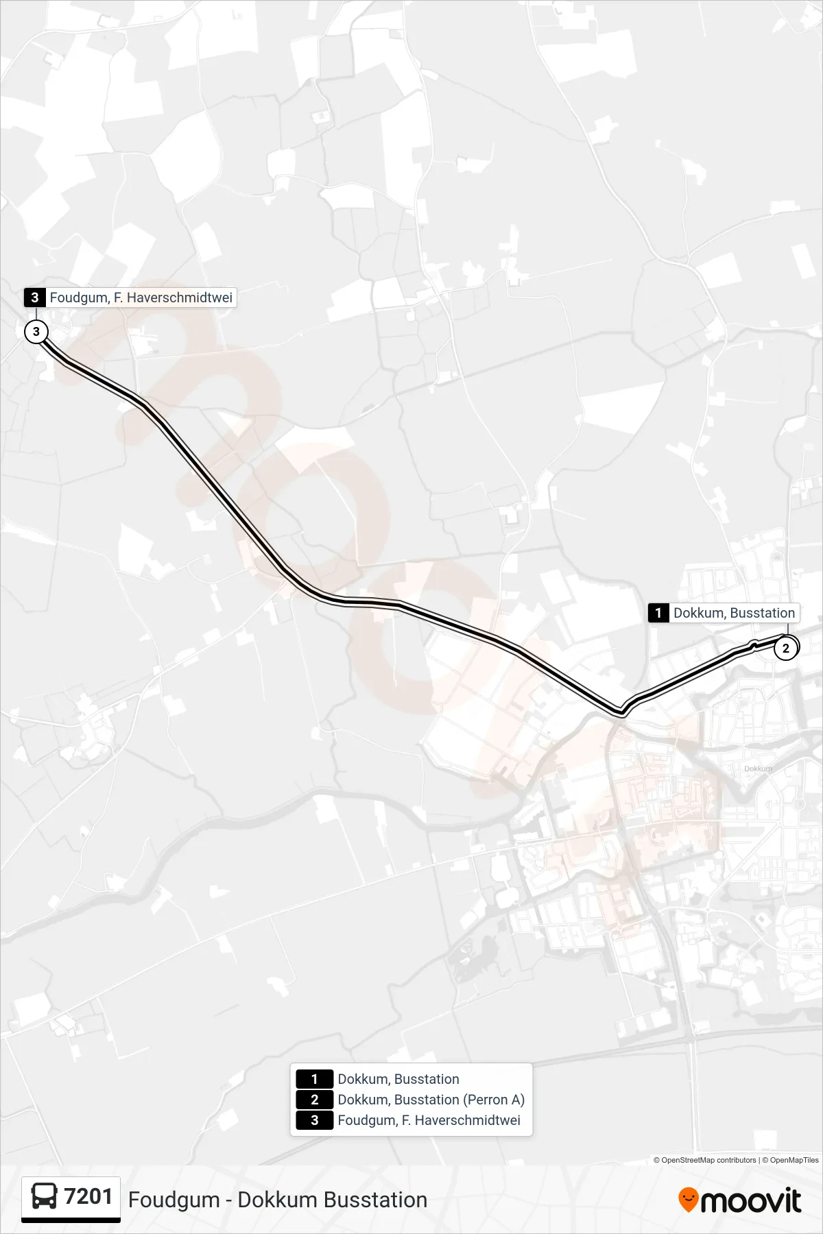 7201 bus Line (Foudgum) route and stops on a map