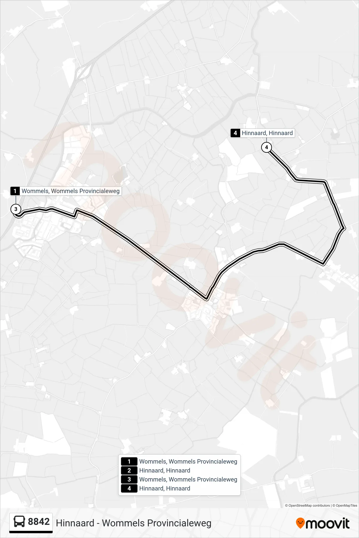 Lijn 8842 (bus, Hinnaard): route en haltes op de kaart