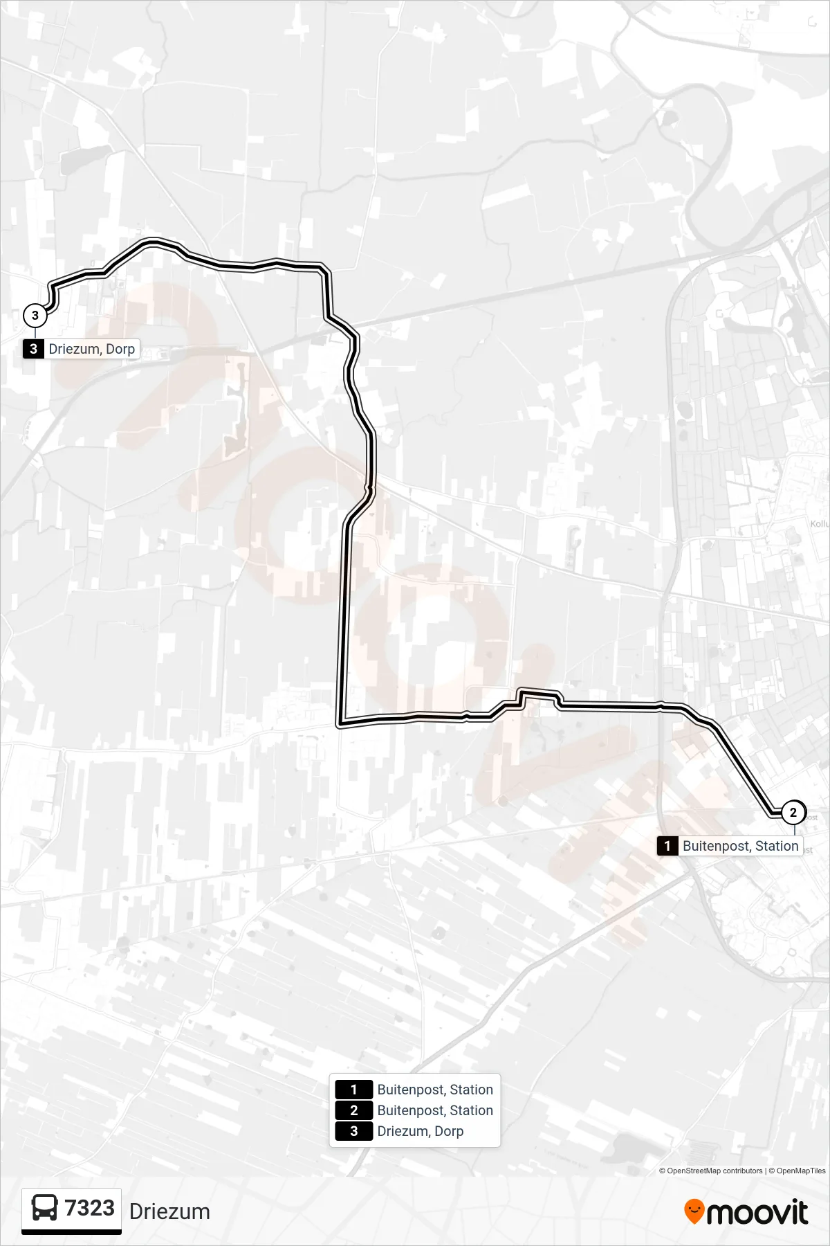 Lijn 7323 (bus, Driezum): route en haltes op de kaart