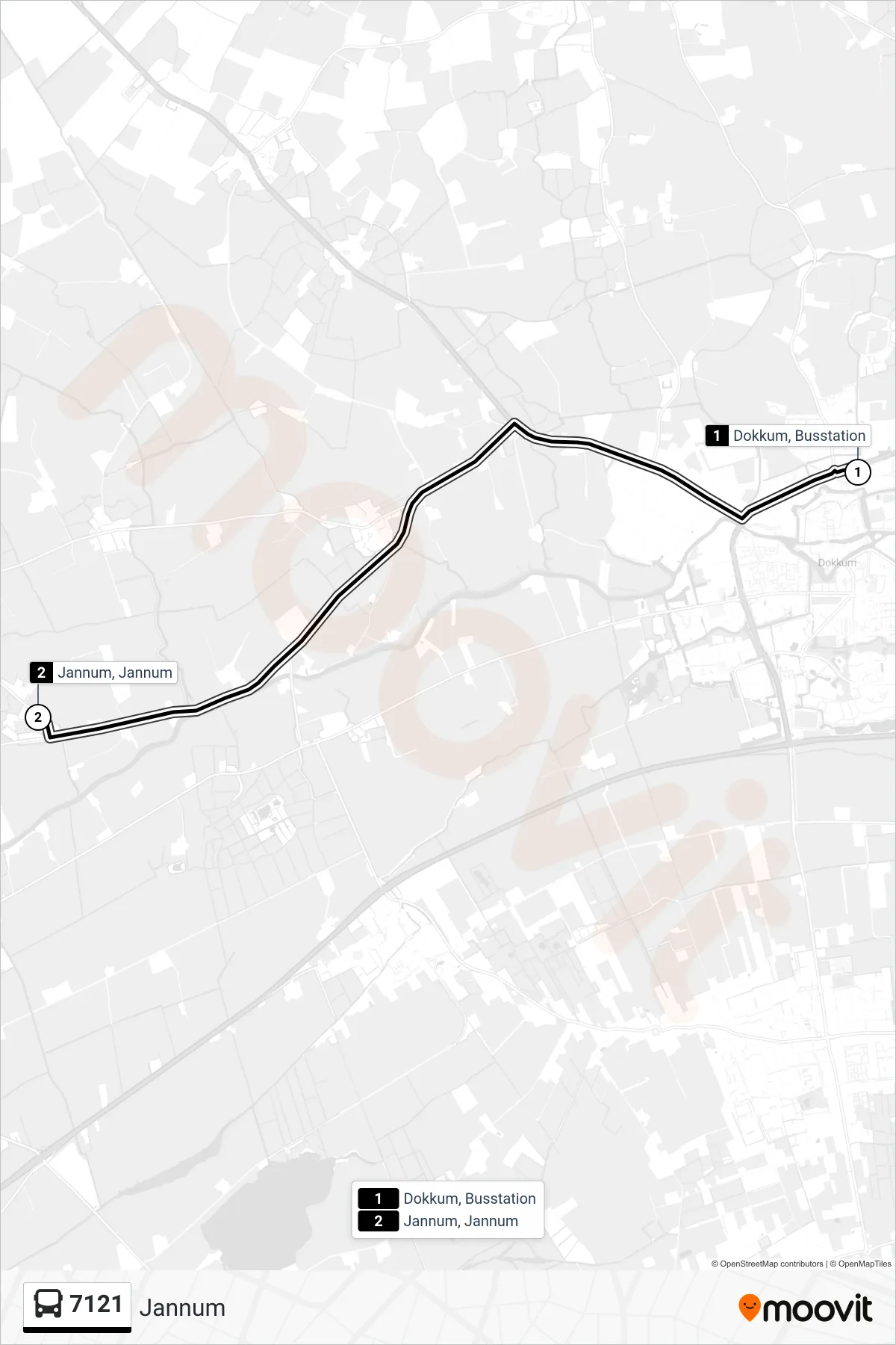 Lijn 7121 (bus, Jannum): route en haltes op de kaart