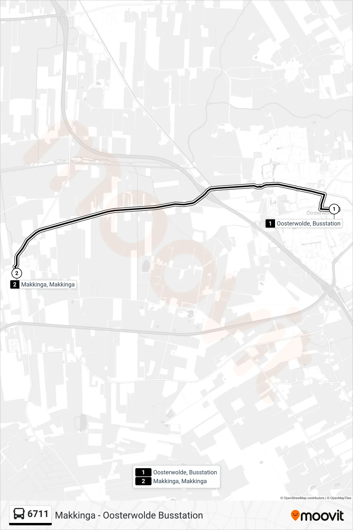 Lijn 6711 (bus, Makkinga): route en haltes op de kaart