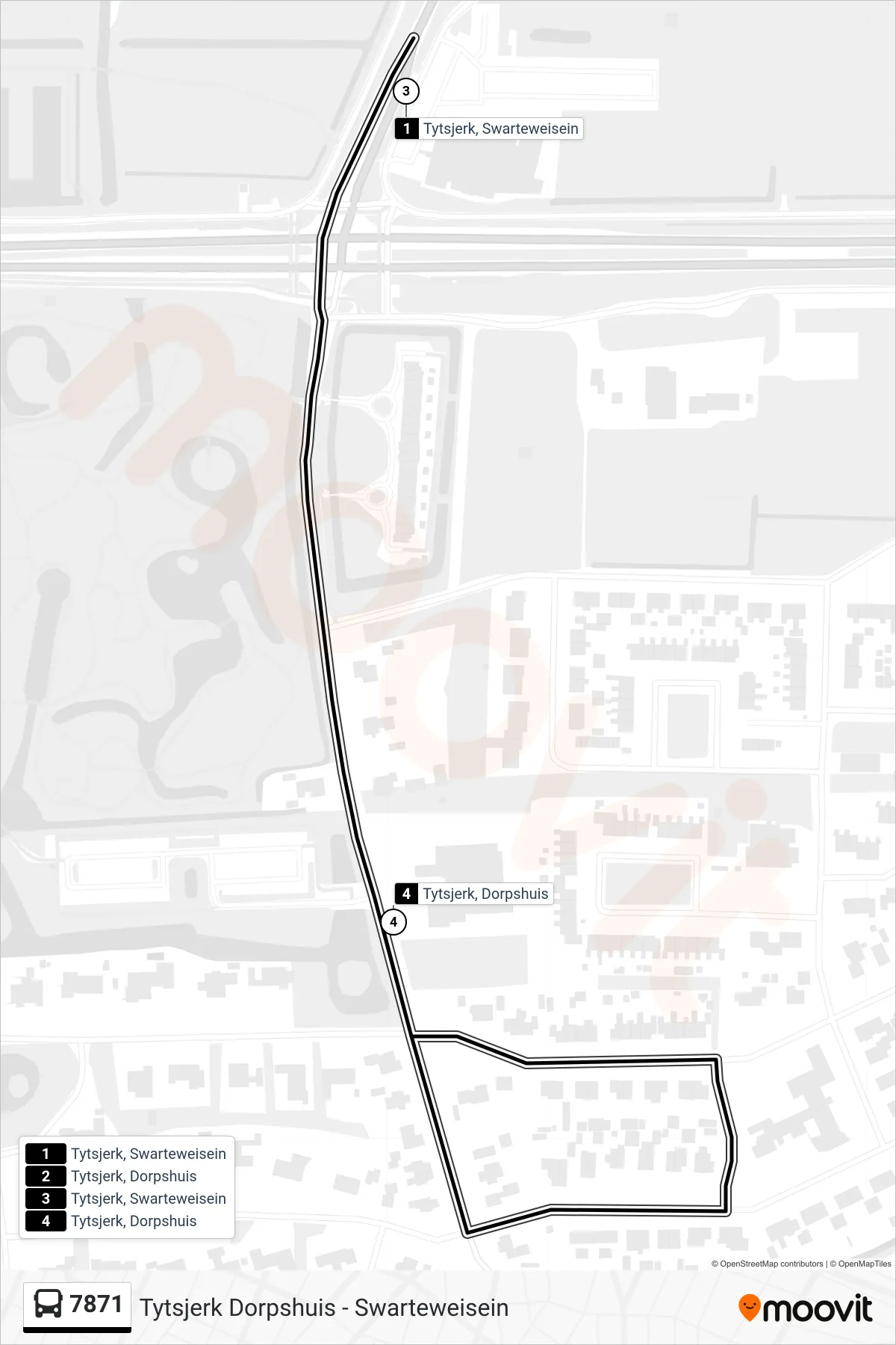 Lijn 7871 (bus, Tytsjerk): route en haltes op de kaart