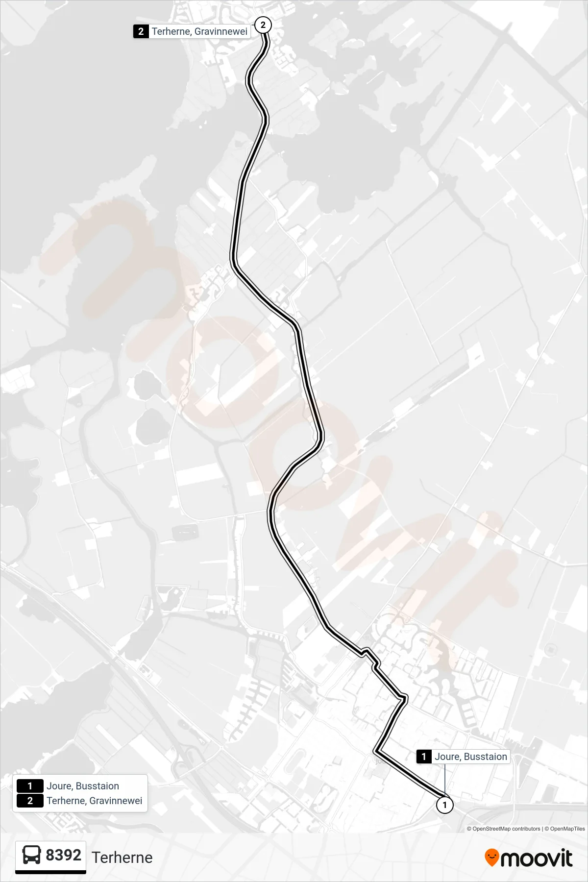 Lijn 8392 (bus, Terherne): route en haltes op de kaart