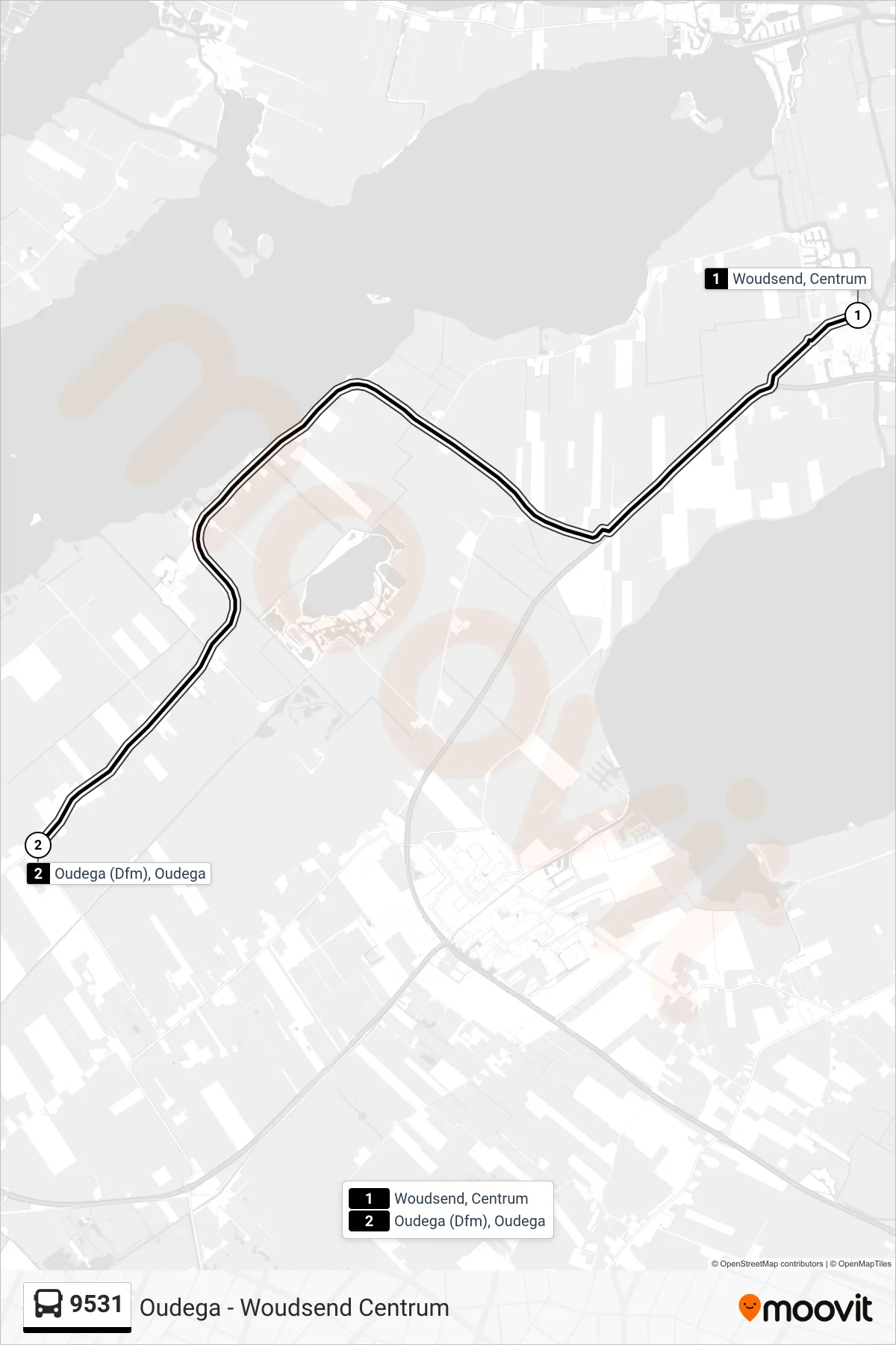 Lijn 9531 (bus, Oudega): route en haltes op de kaart