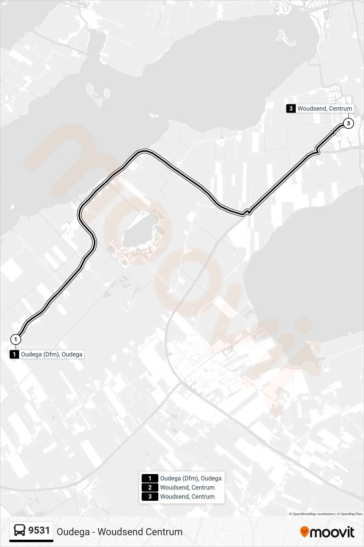 Lijn 9531 (bus, Woudsend): route en haltes op de kaart
