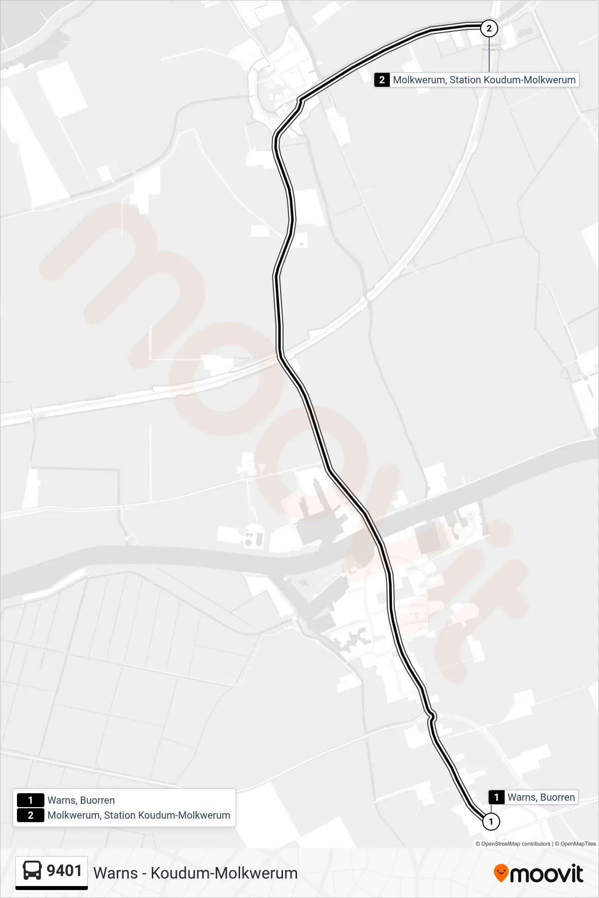 9401 bus Line (Koudum-Molkwerum) route and stops on a map