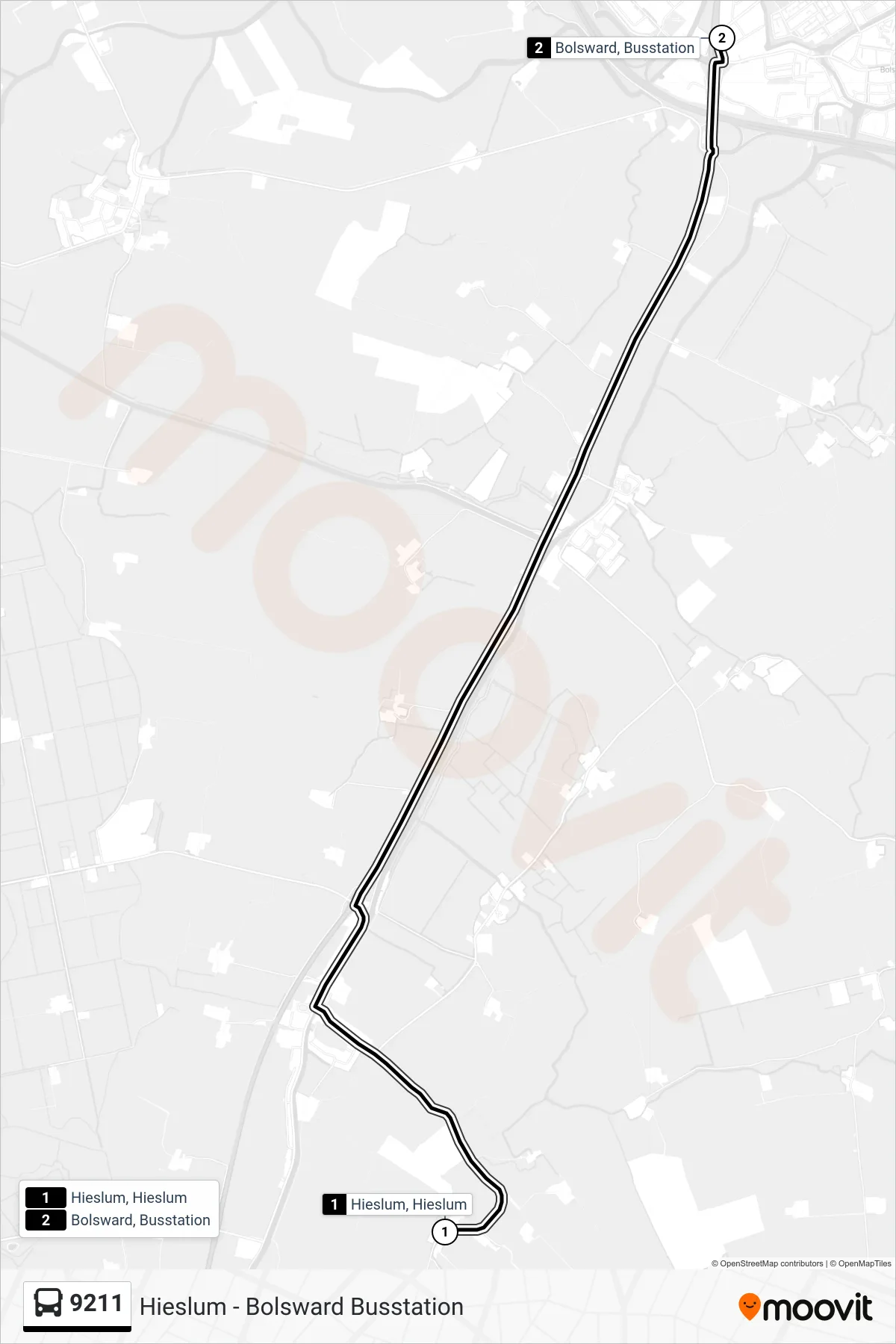 Lijn 9211 (bus, Bolsward): route en haltes op de kaart