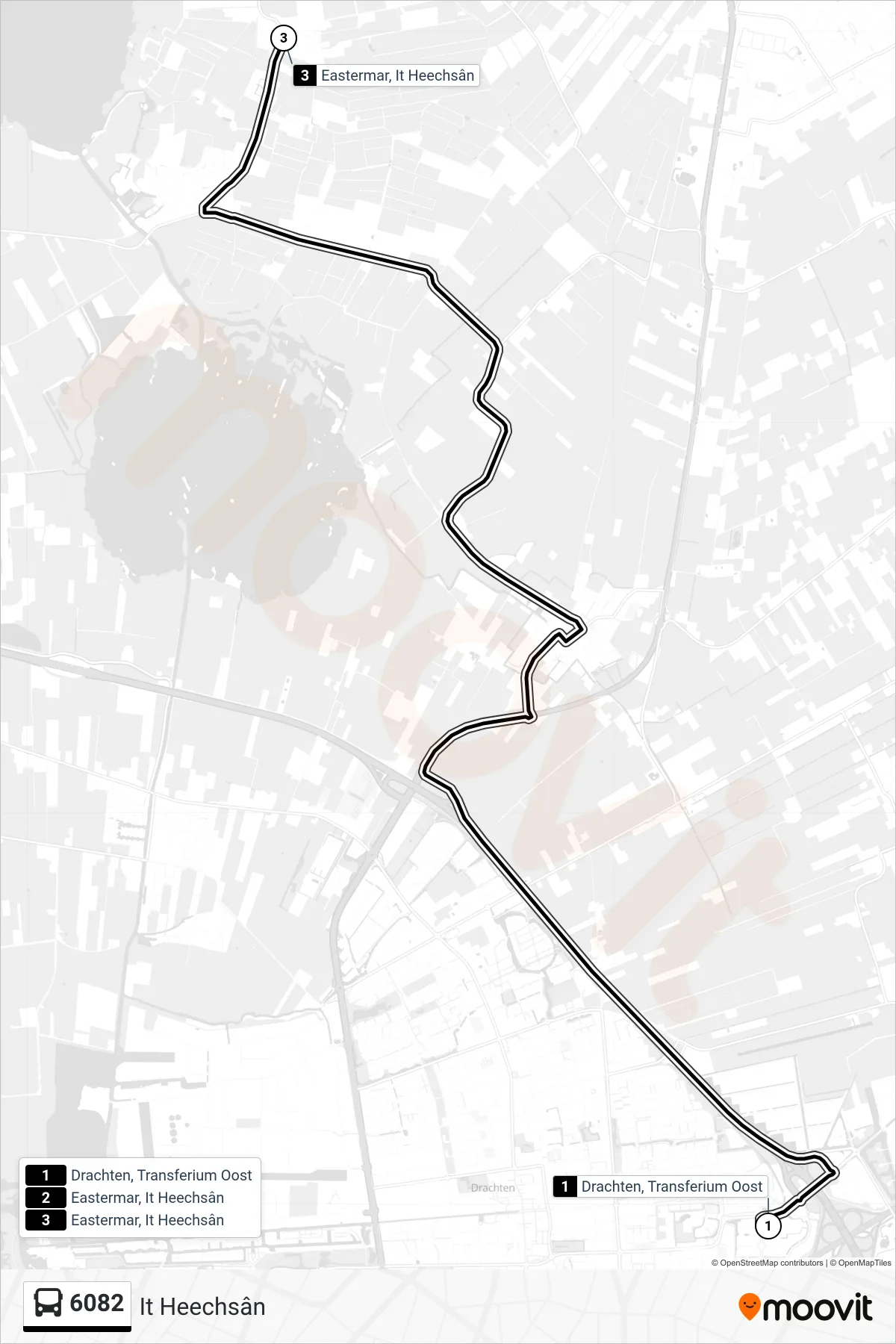 Lijn 6082 (bus, It Heechsân): route en haltes op de kaart