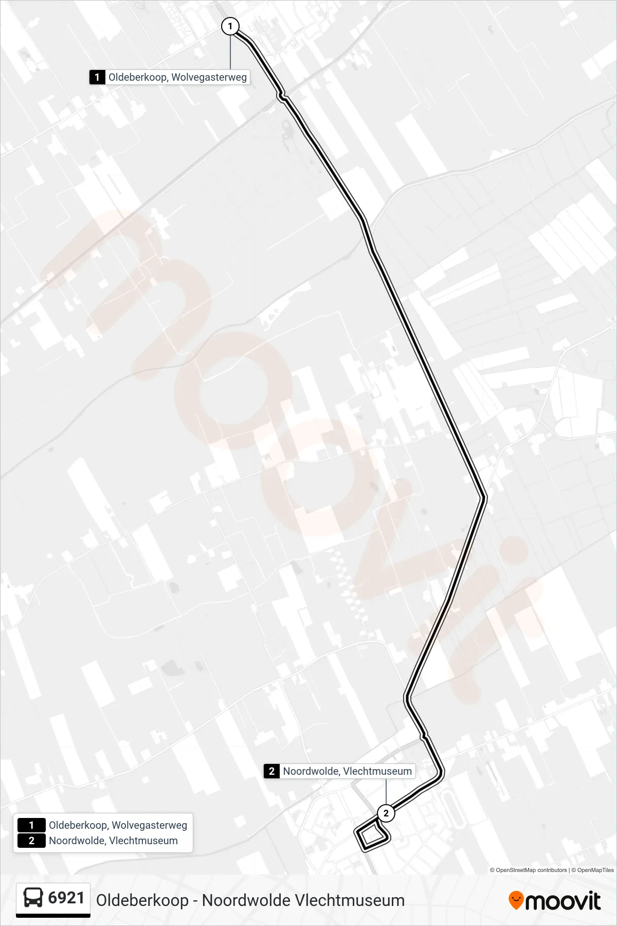 Lijn 6921 (bus, Noordwolde): route en haltes op de kaart