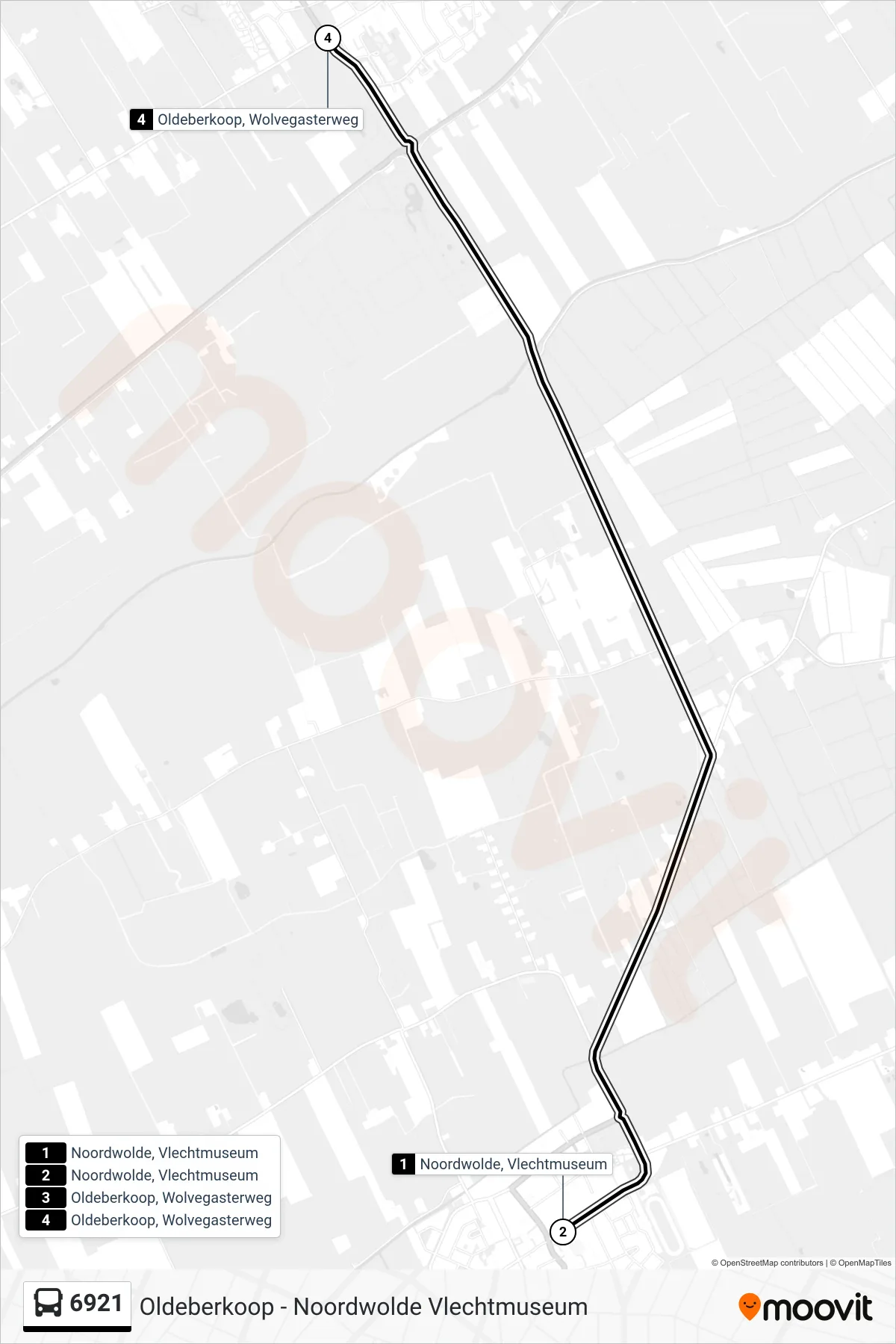 Lijn 6921 (bus, Oldeberkoop): route en haltes op de kaart