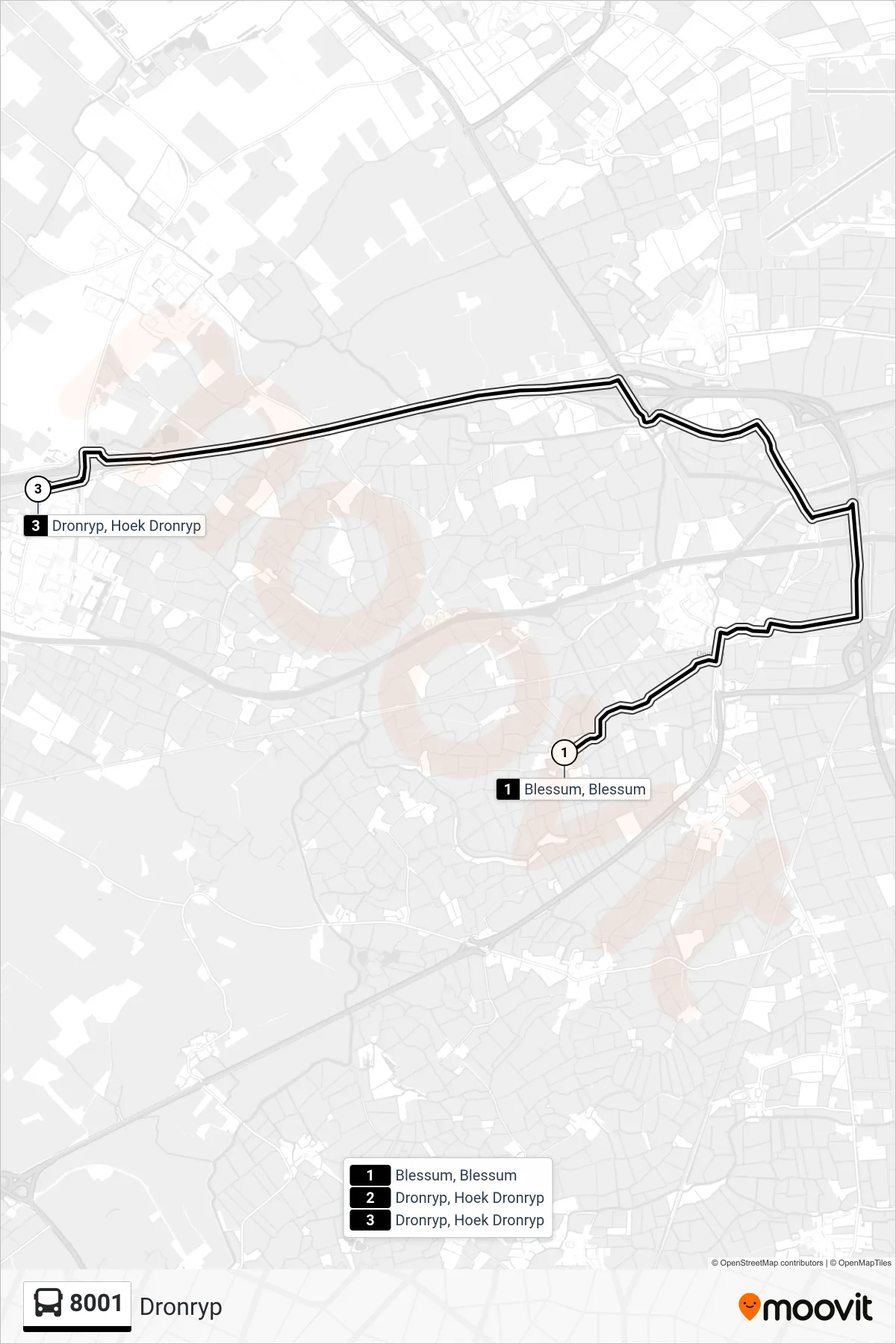Lijn 8001 (bus, Dronryp): route en haltes op de kaart