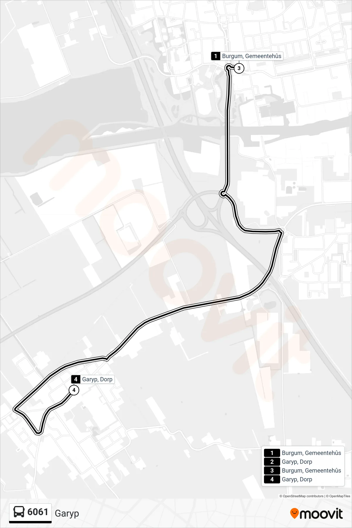 Lijn 6061 (bus, Garyp): route en haltes op de kaart