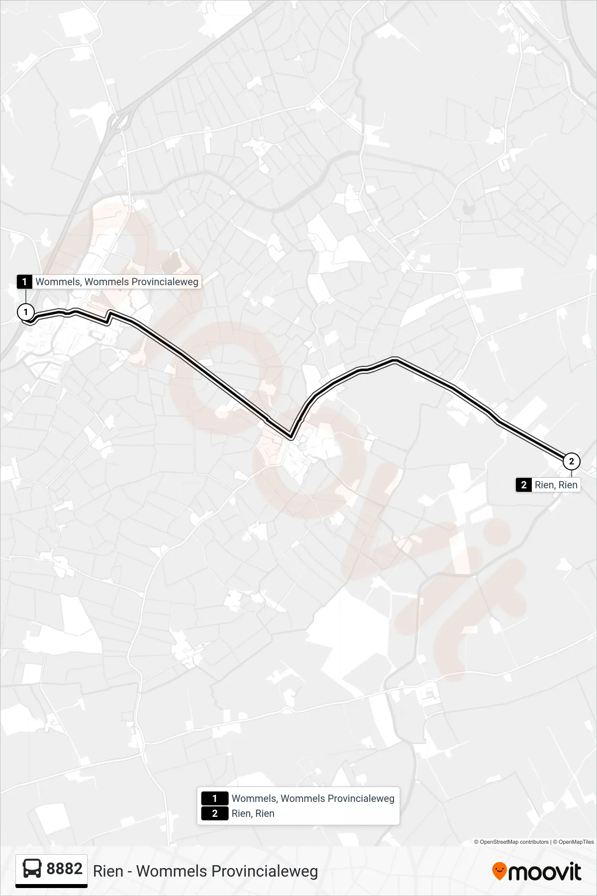 Lijn 8882 (bus, Rien): route en haltes op de kaart