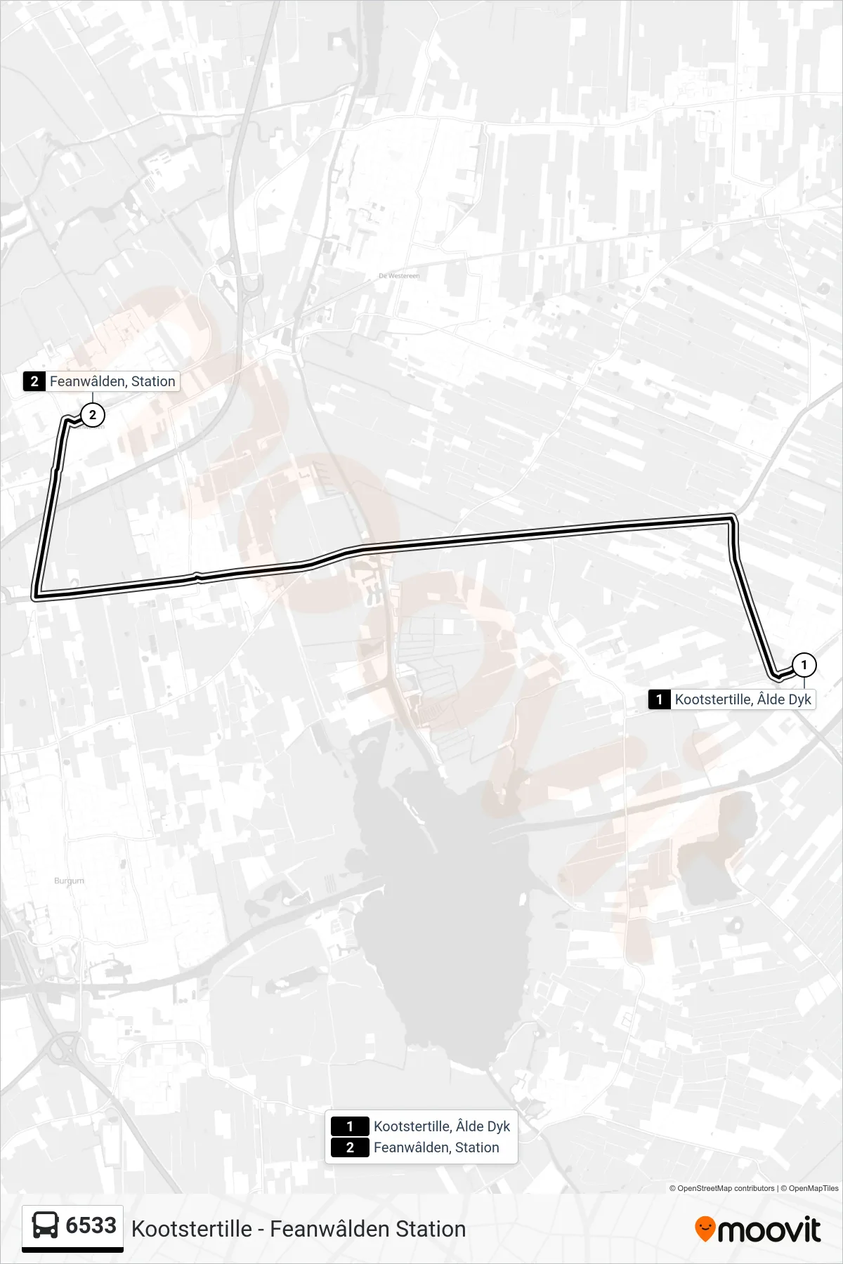 Lijn 6533 (bus, Feanwâlden): route en haltes op de kaart