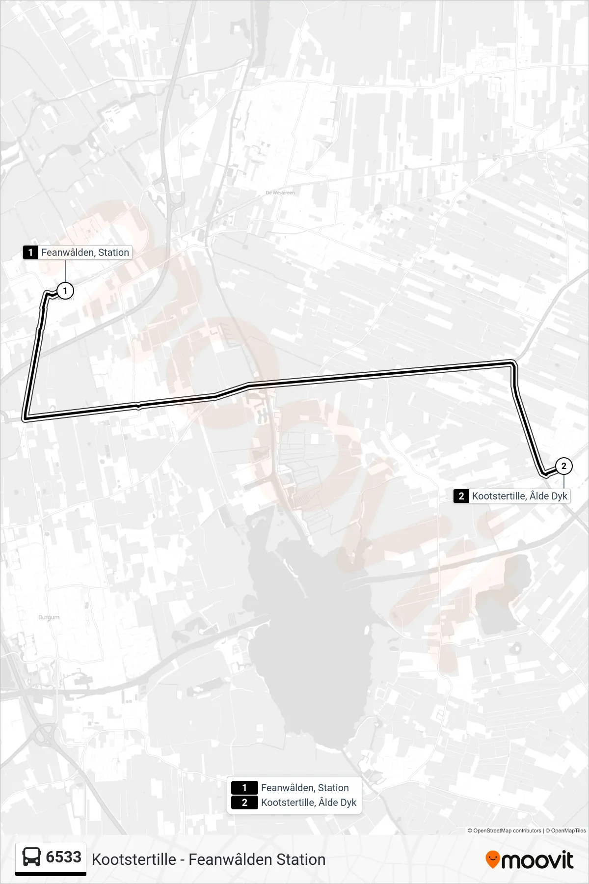 Lijn 6533 (bus, Kootstertille): route en haltes op de kaart
