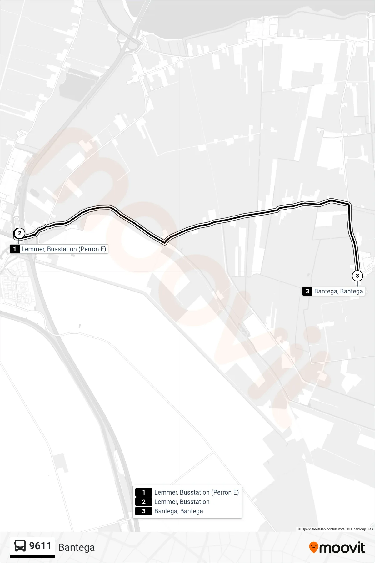 Lijn 9611 (bus, Bantega): route en haltes op de kaart