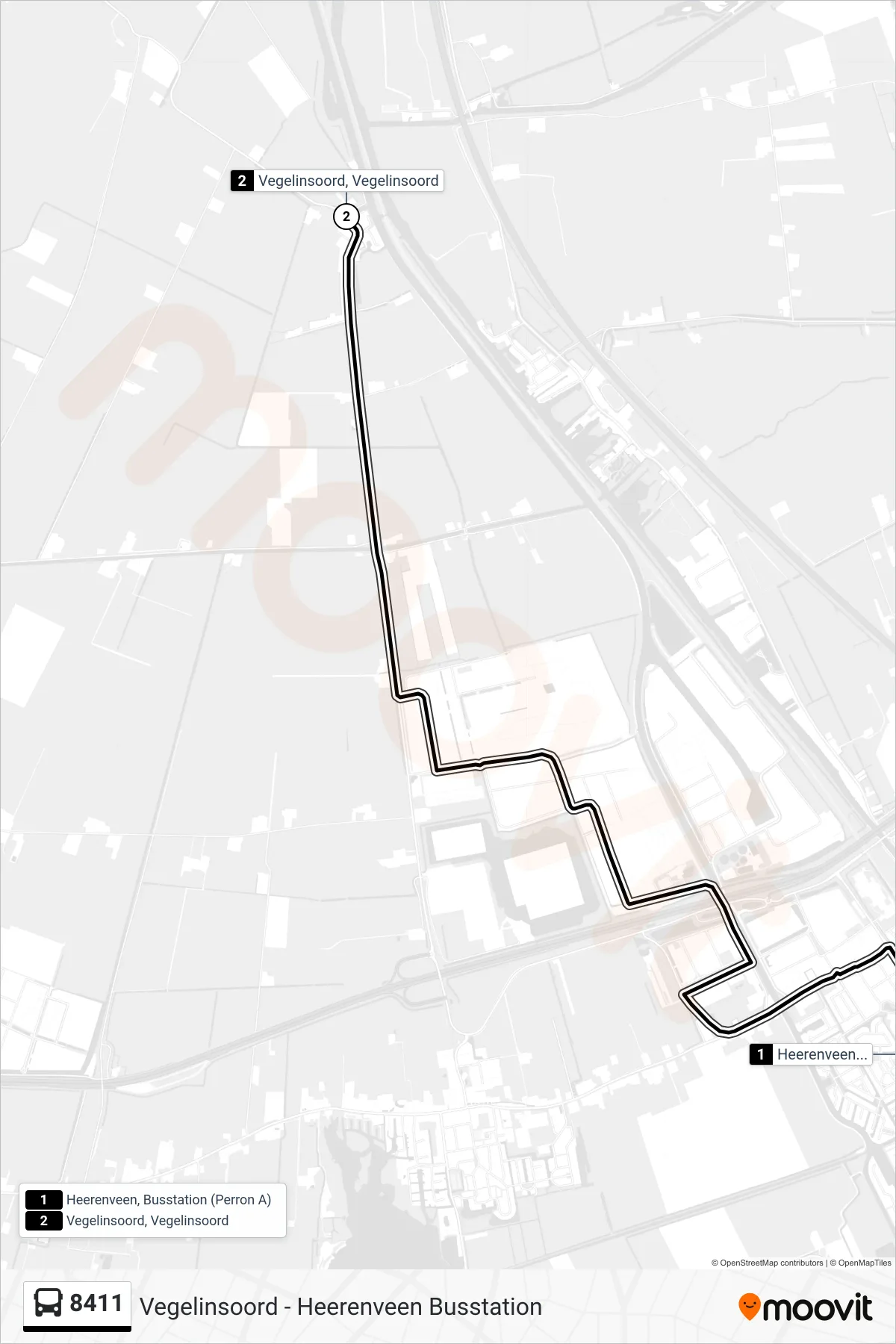 Lijn 8411 (bus, Vegelinsoord): route en haltes op de kaart