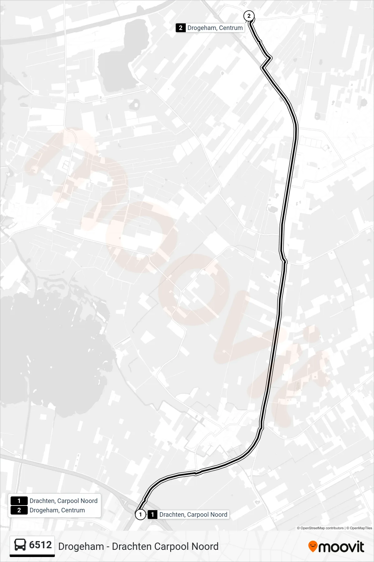 6512 bus Line (Drogeham) route and stops on a map