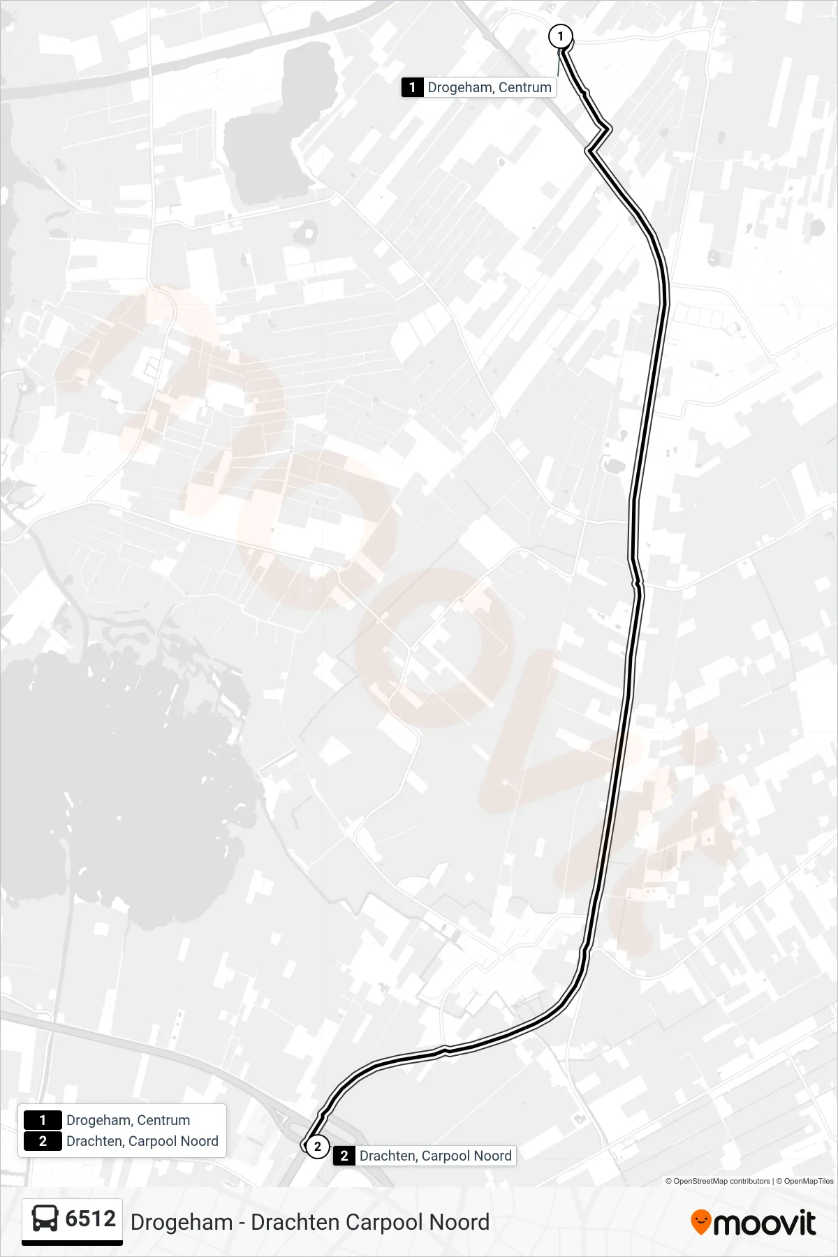 Lijn 6512 (bus, Drachten): route en haltes op de kaart