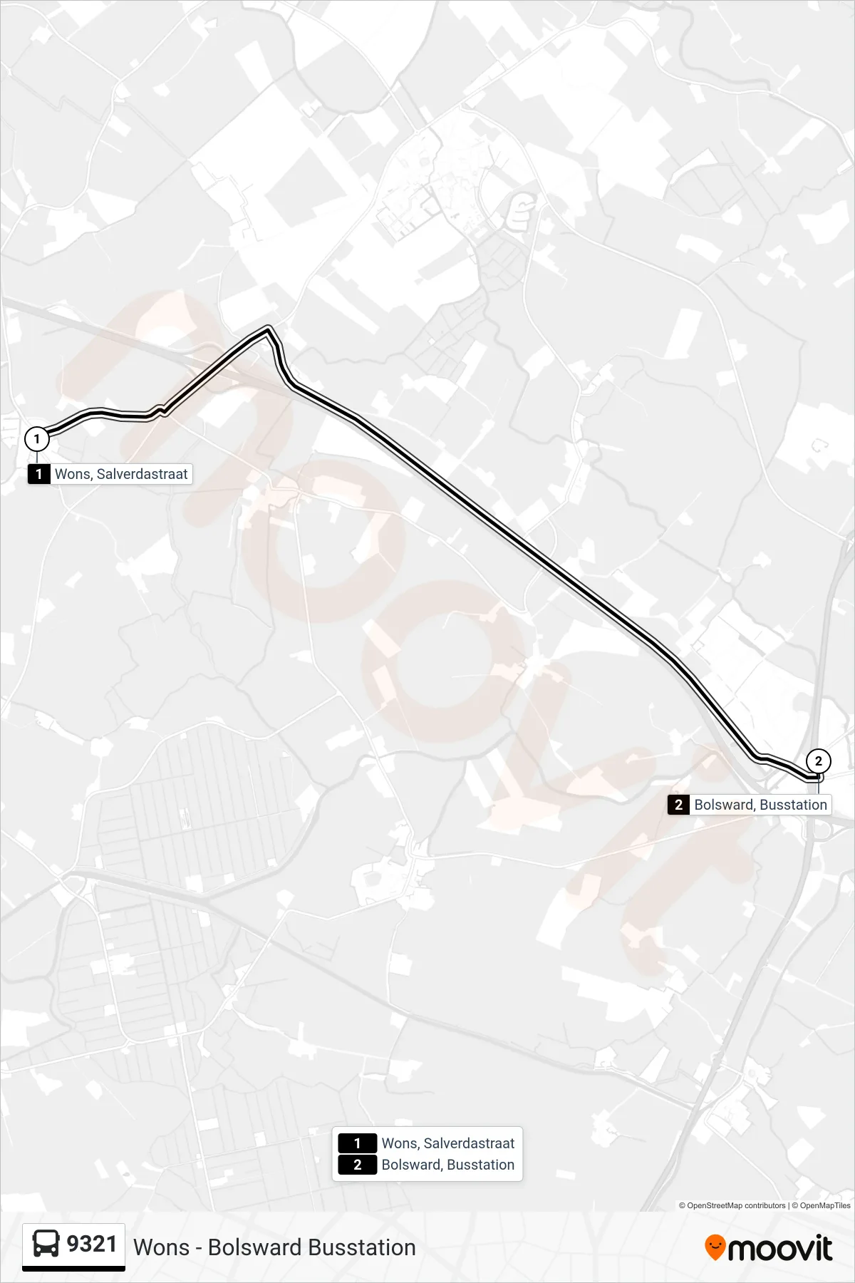 Lijn 9321 (bus, Bolsward): route en haltes op de kaart