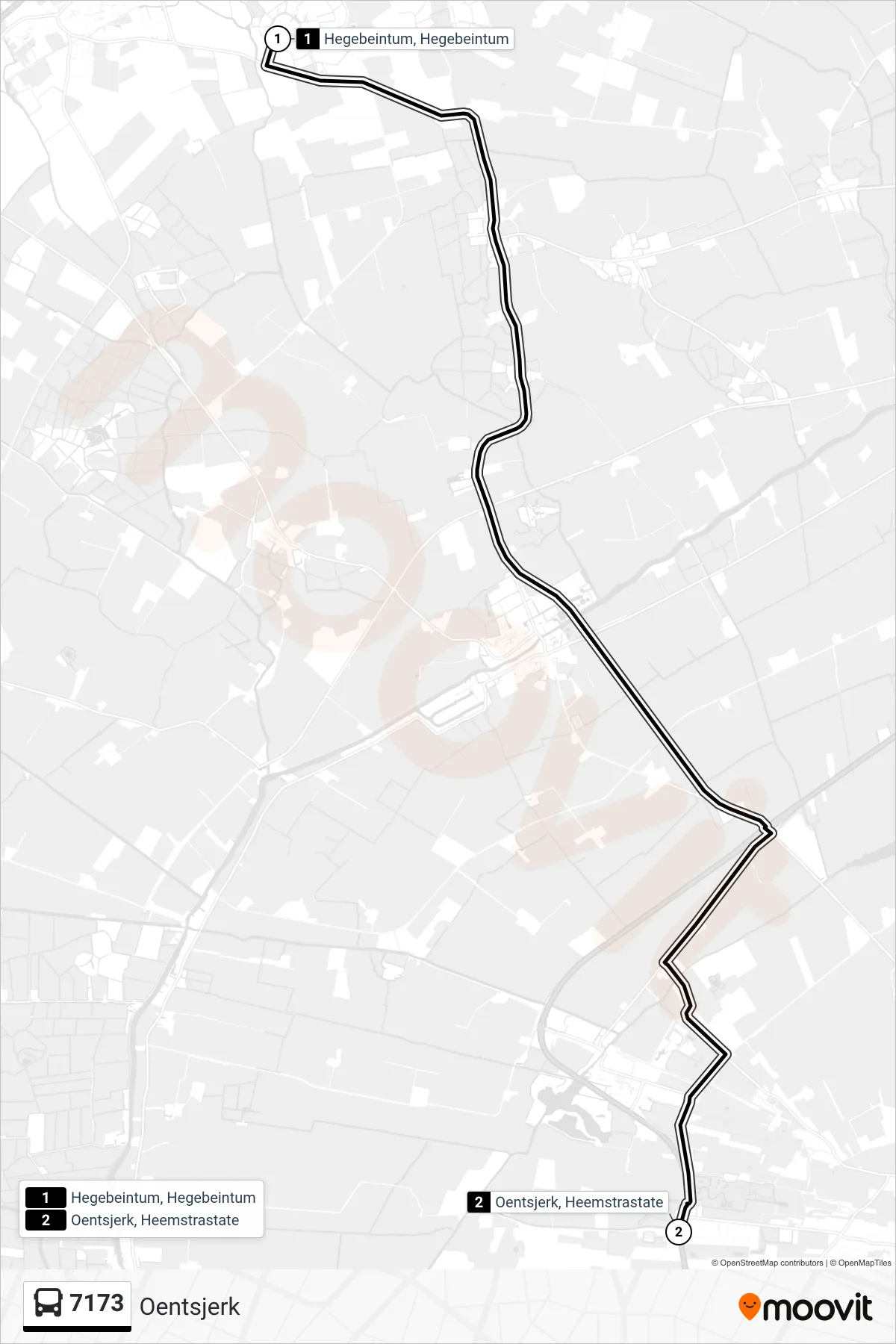 Lijn 7173 (bus, Oentsjerk): route en haltes op de kaart