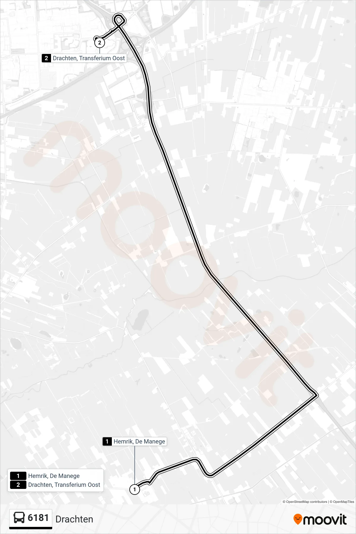 Lijn 6181 (bus, Drachten): route en haltes op de kaart