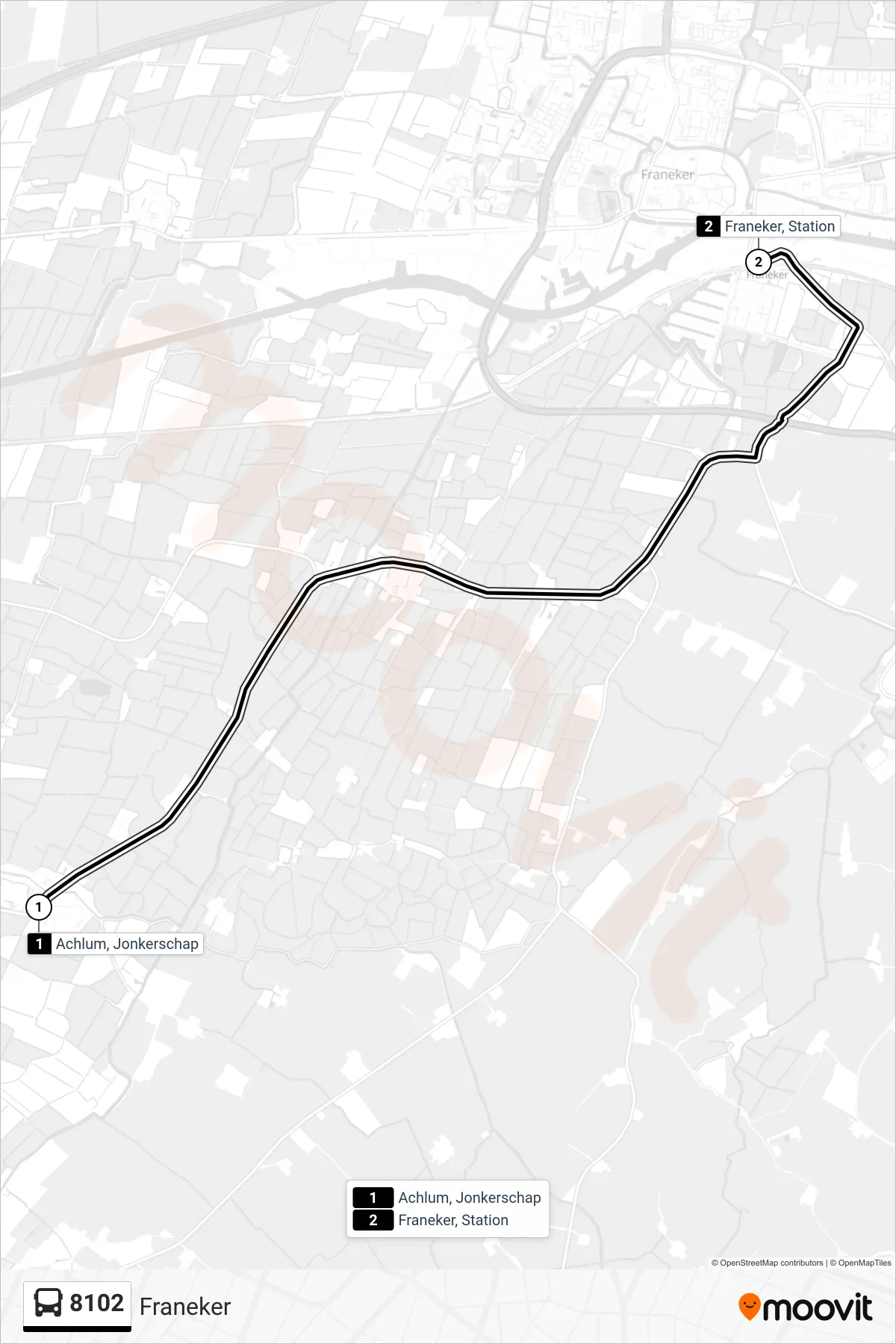 8102 bus Line (Franeker) route and stops on a map