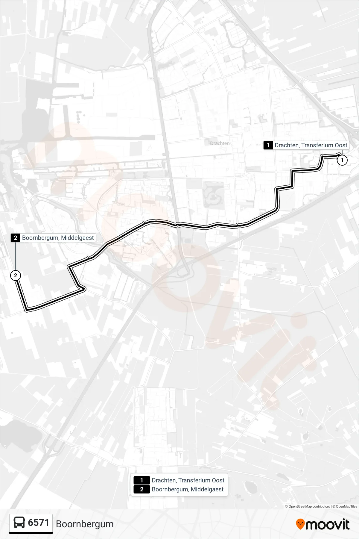 6571 bus Line (Boornbergum) route and stops on a map