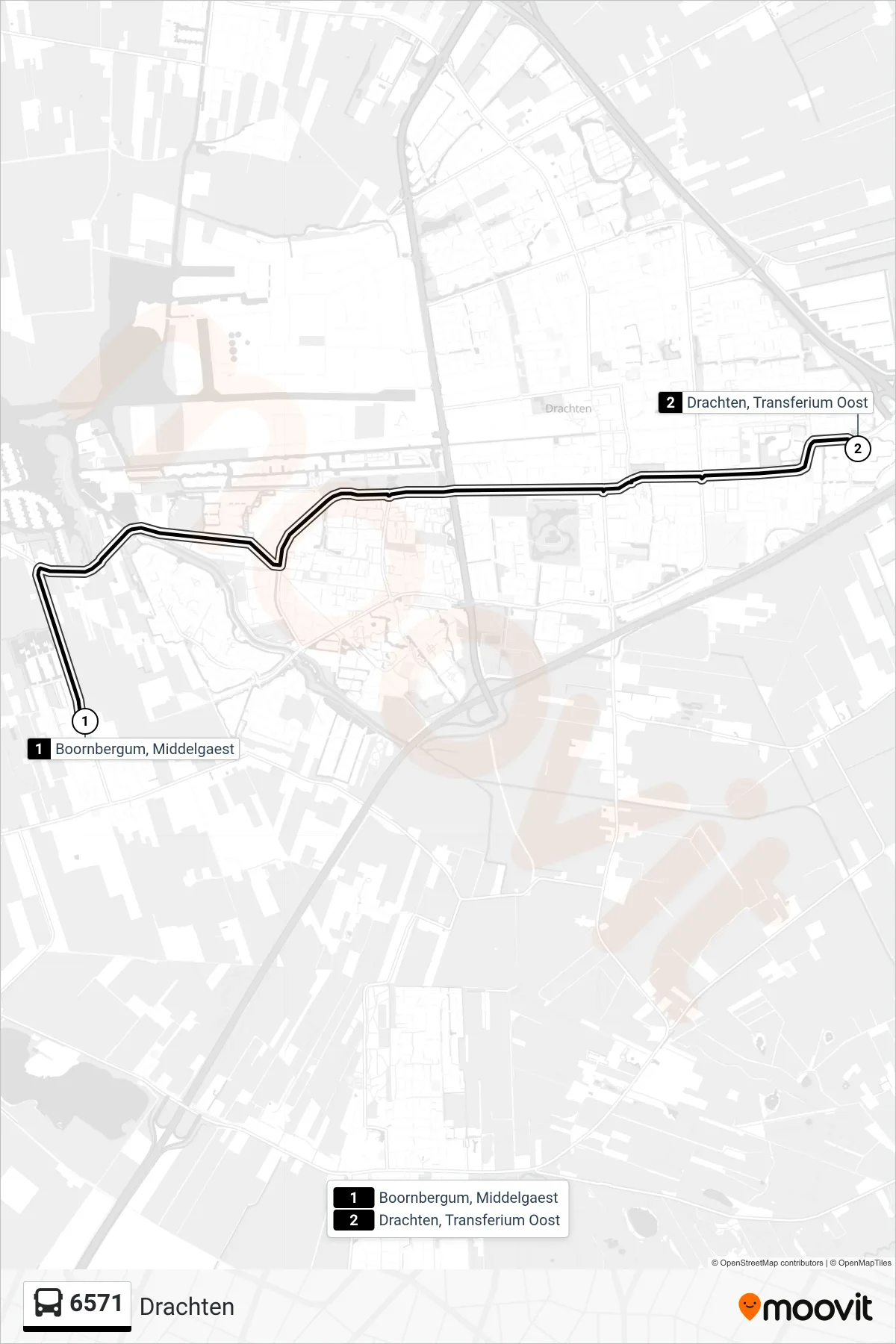 Lijn 6571 (bus, Drachten): route en haltes op de kaart
