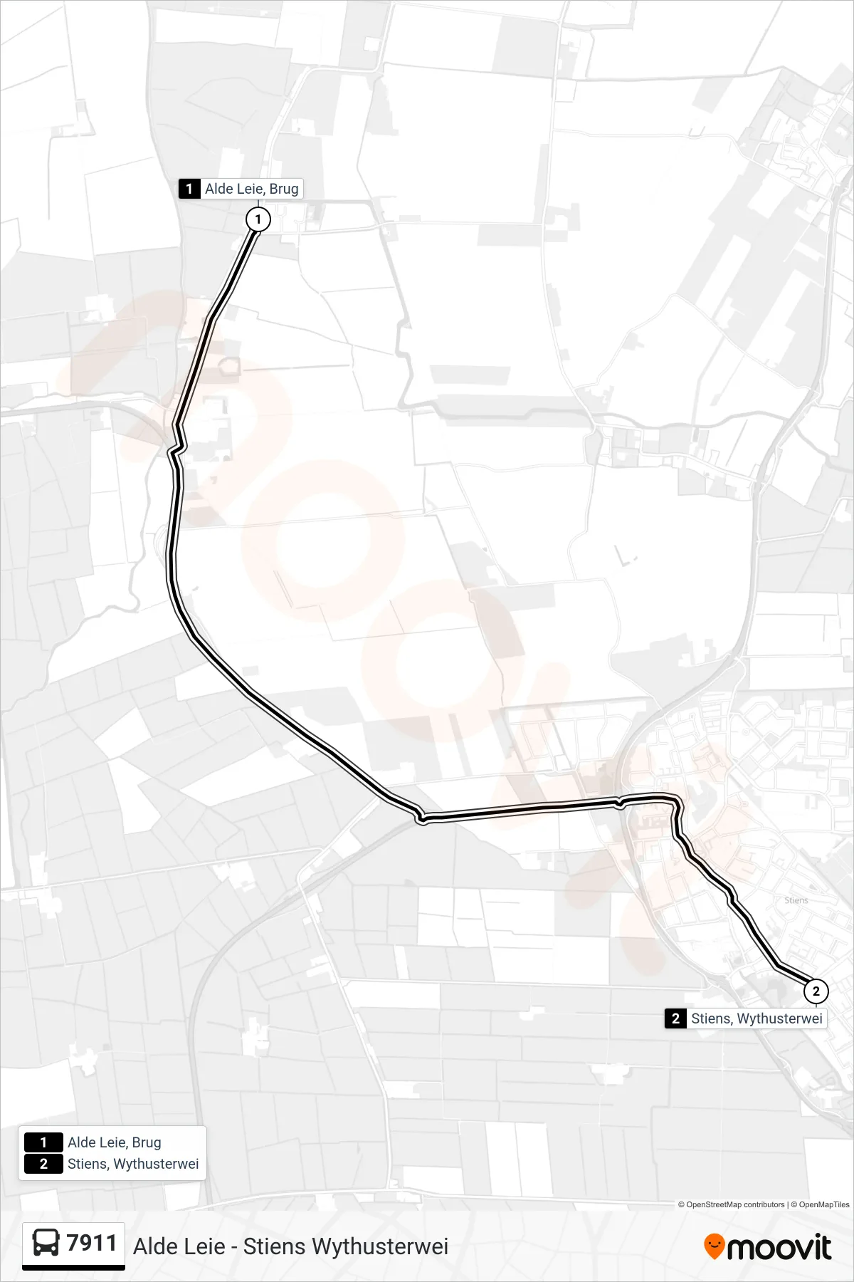 7911 bus Line (Stiens) route and stops on a map