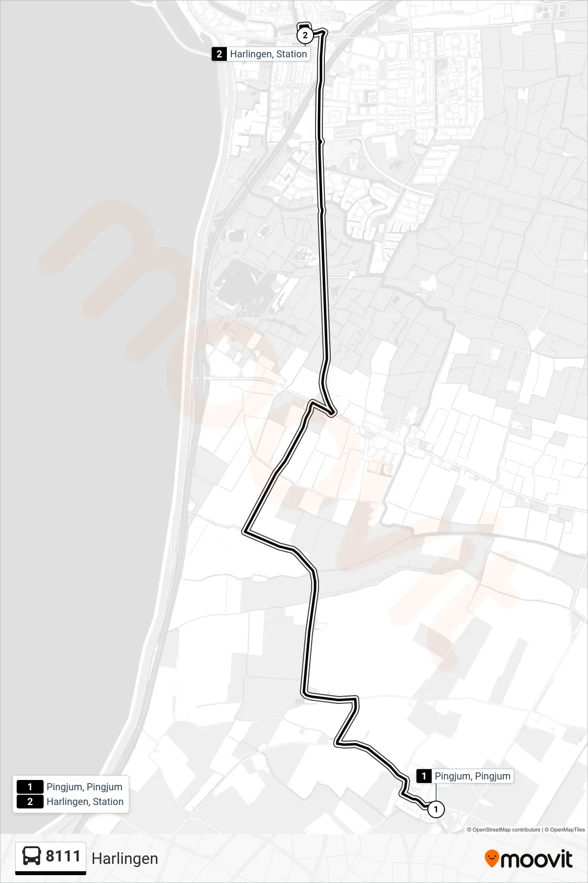 Lijn 8111 (bus, Harlingen): route en haltes op de kaart