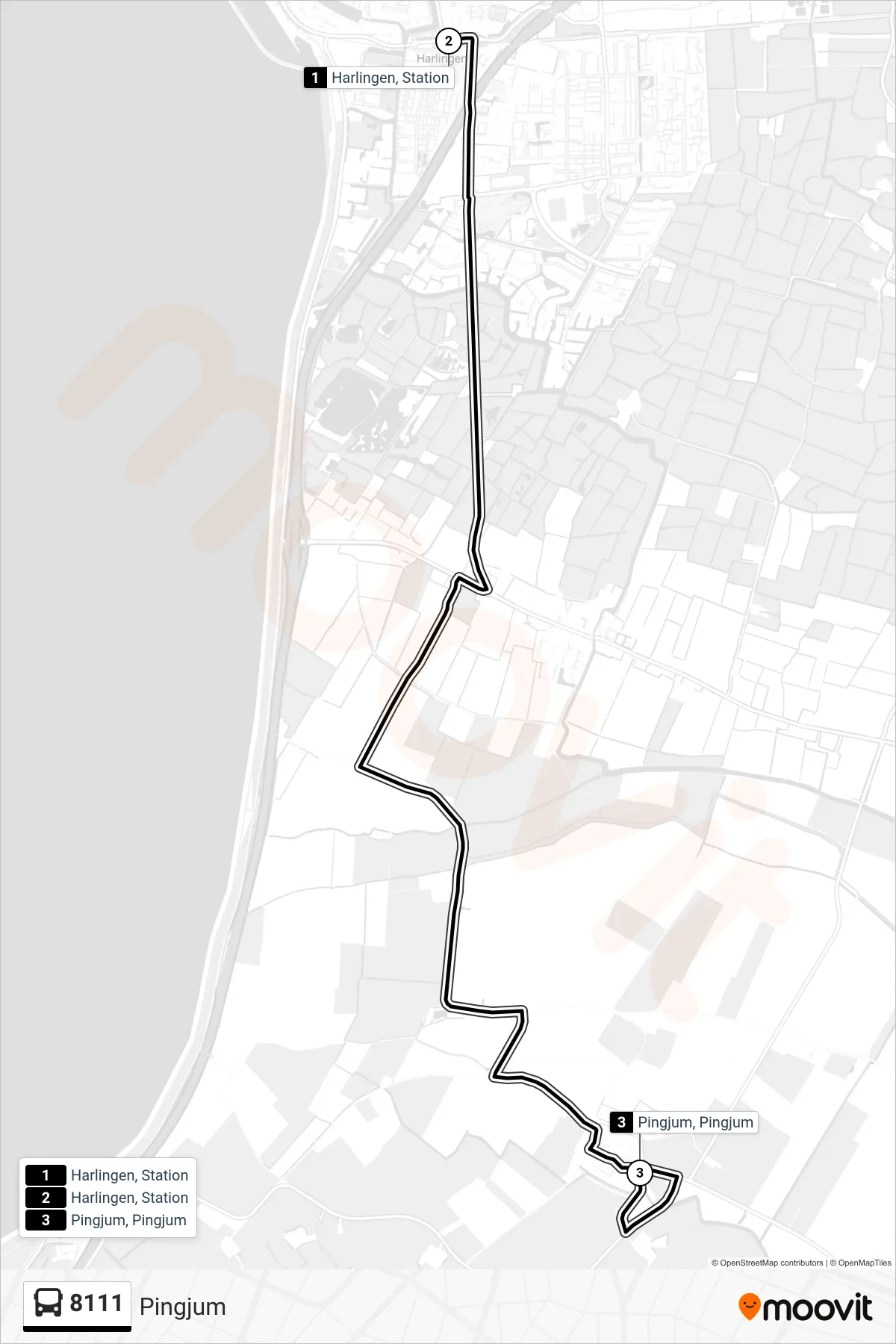 Lijn 8111 (bus, Pingjum): route en haltes op de kaart