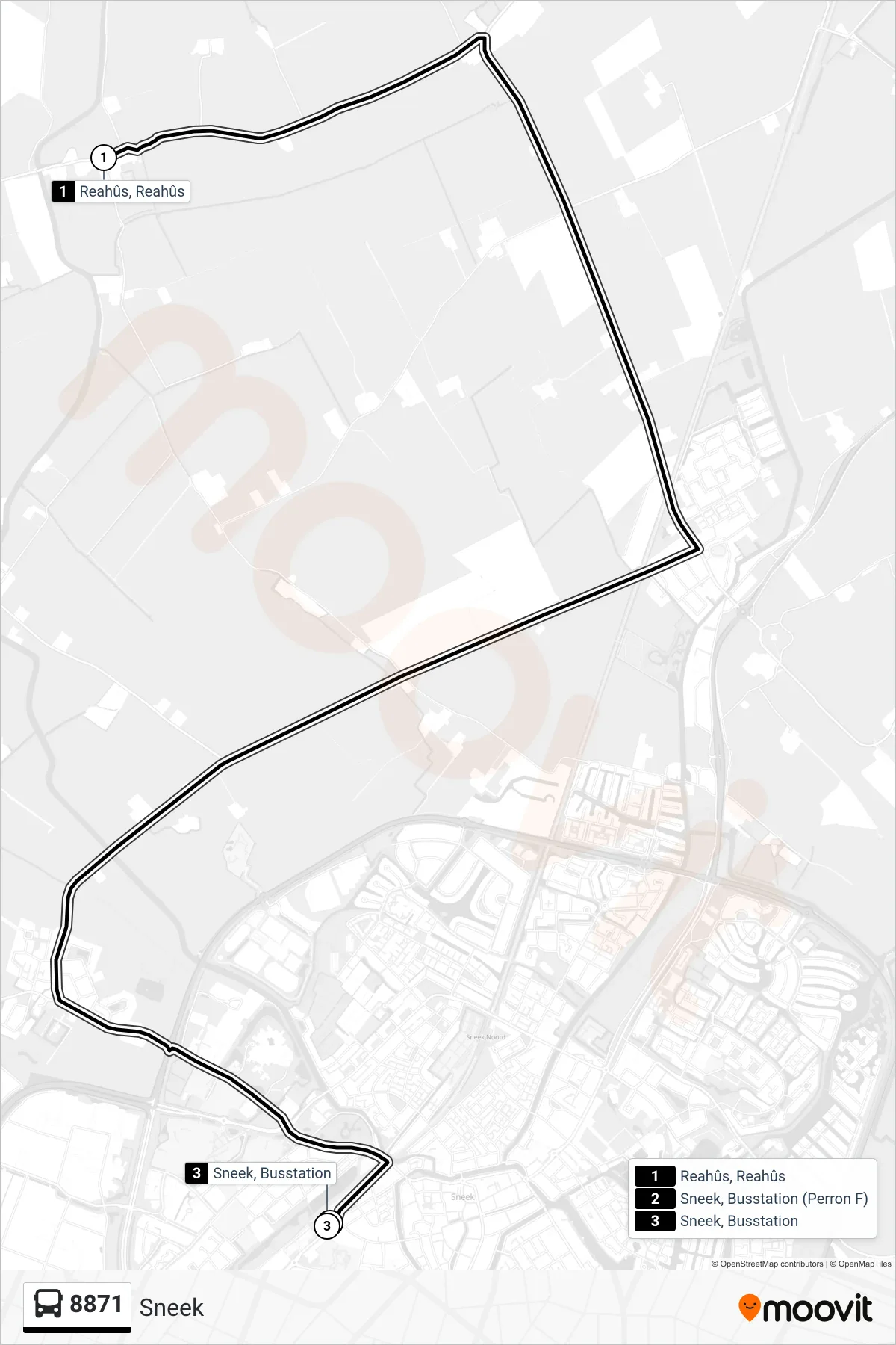 Lijn 8871 (bus, Sneek): route en haltes op de kaart