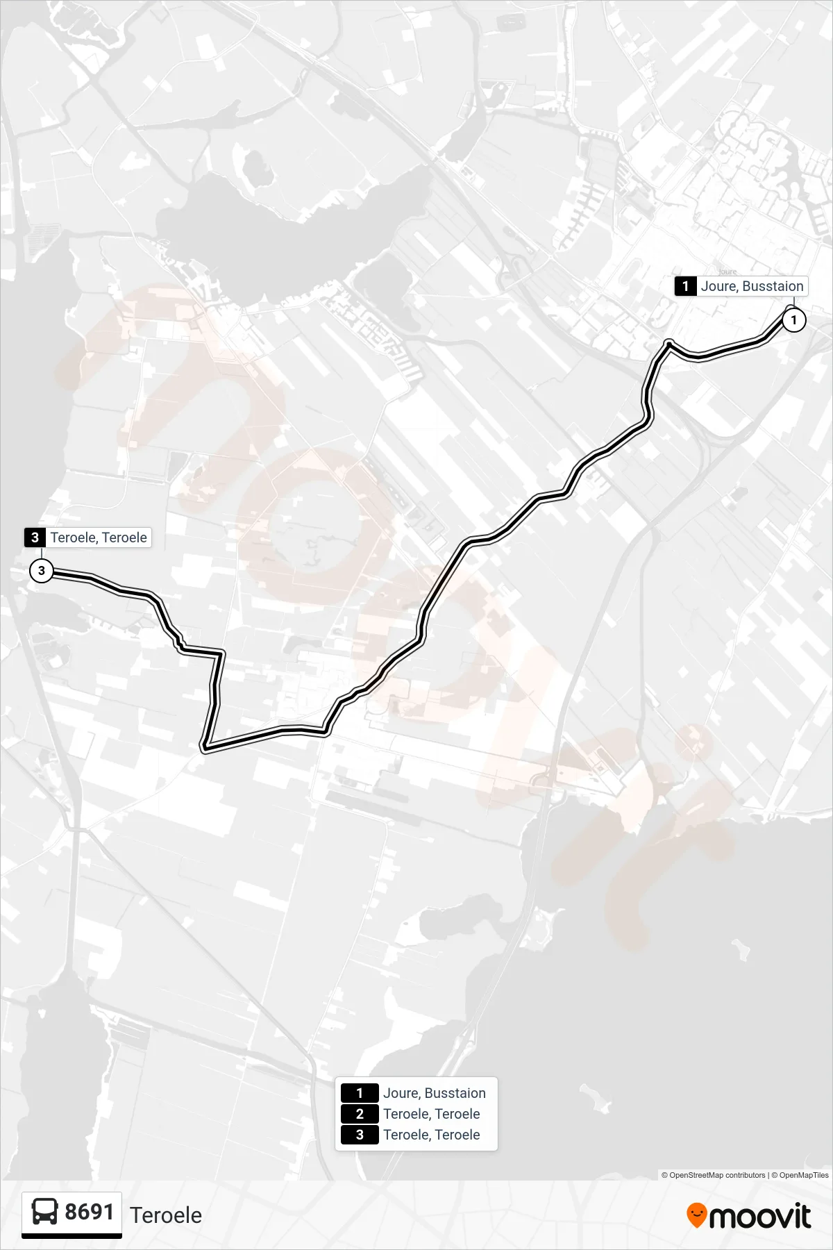 Lijn 8691 (bus, Teroele): route en haltes op de kaart