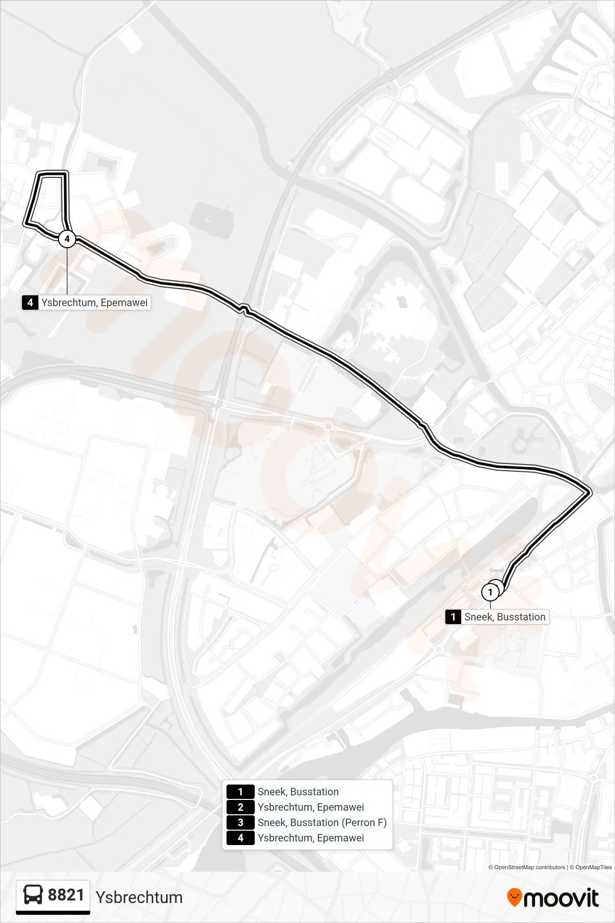 Lijn 8821 (bus, Ysbrechtum): route en haltes op de kaart