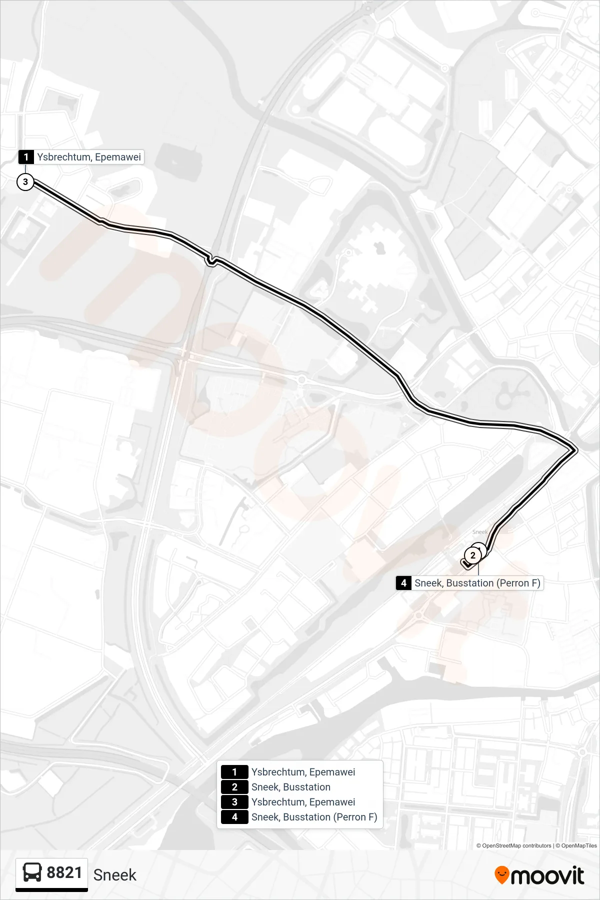 Lijn 8821 (bus, Sneek): route en haltes op de kaart