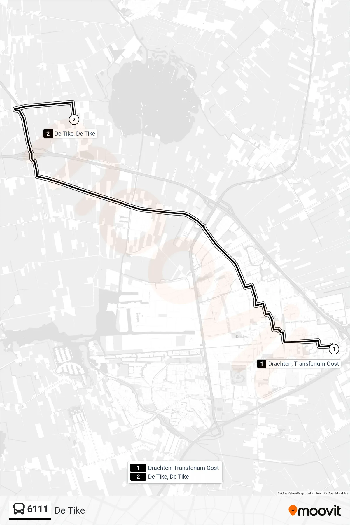 Lijn 6111 (bus, De Tike): route en haltes op de kaart
