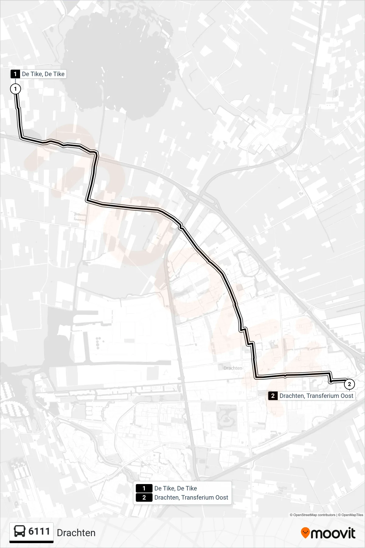 Lijn 6111 (bus, Drachten): route en haltes op de kaart