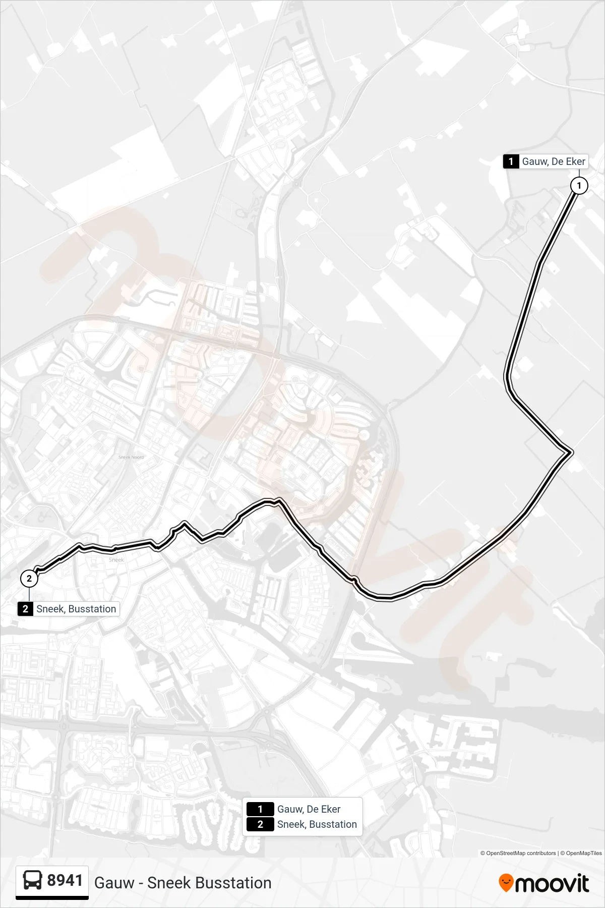 Lijn 8941 (bus, Sneek): route en haltes op de kaart