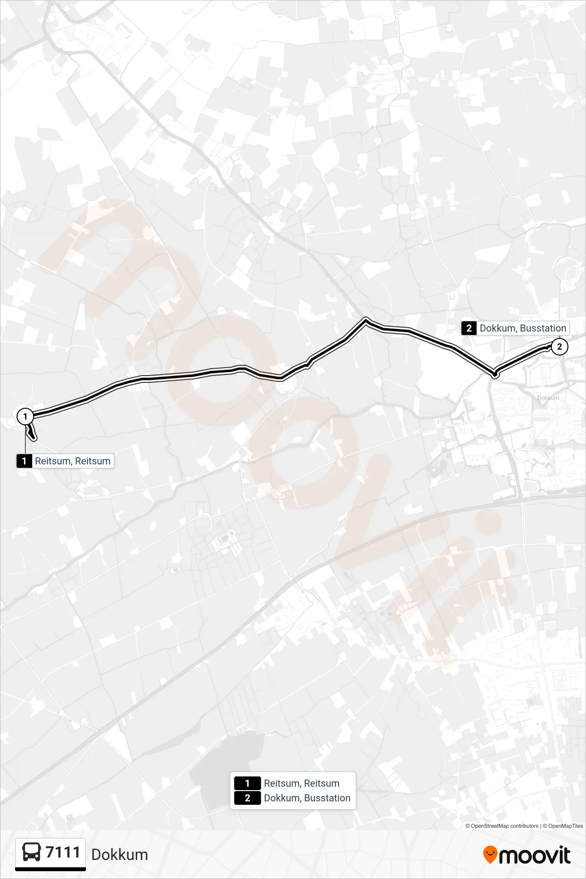 Lijn 7111 (bus, Dokkum): route en haltes op de kaart